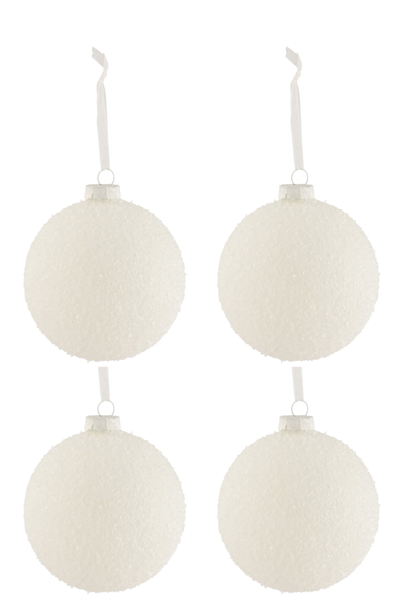 Doos Van 4 Kerstballen Besneeuwd Glas Wit Large J-Line