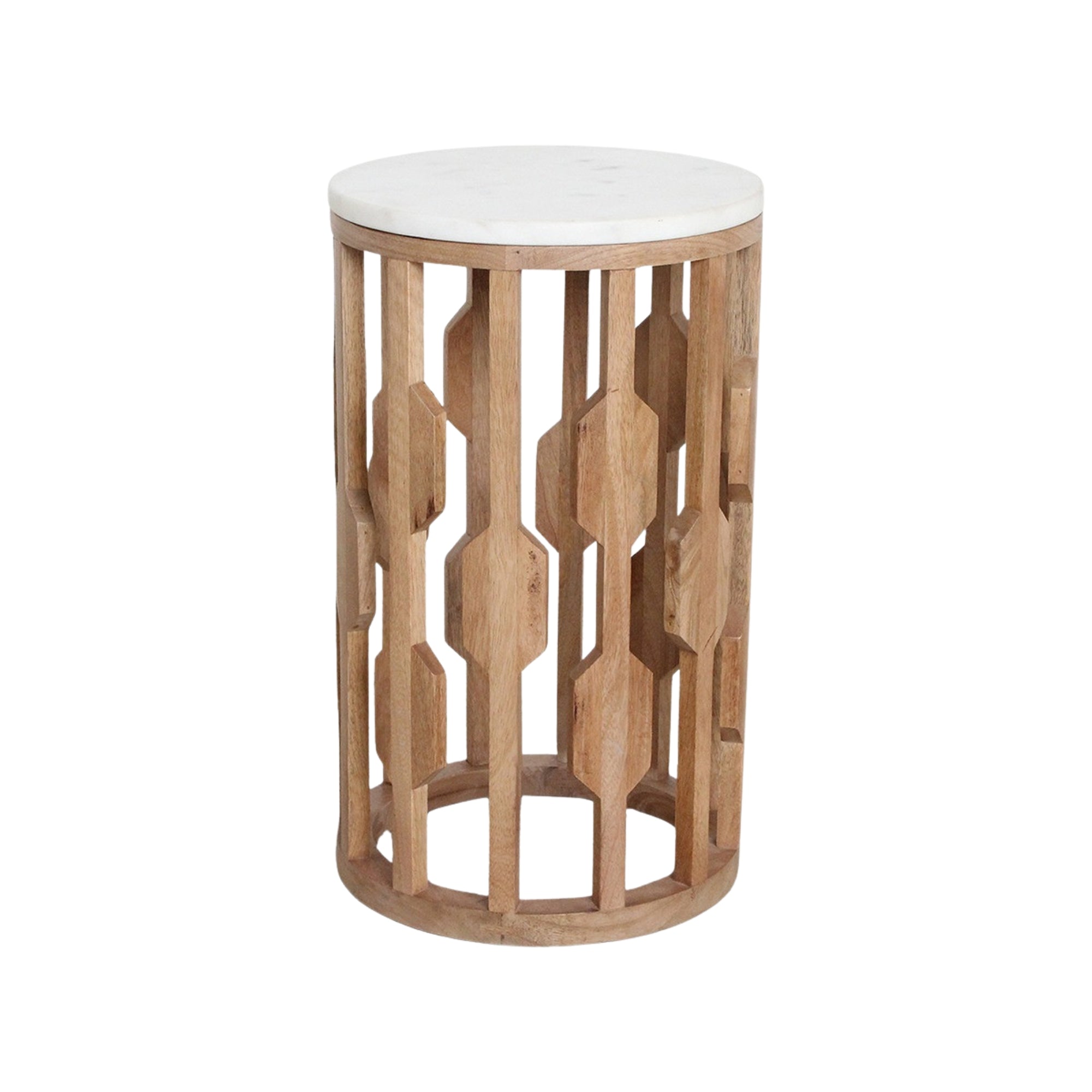 Atjeh bijzettafel marmer wit – 40x40x50 cm Raw Materials