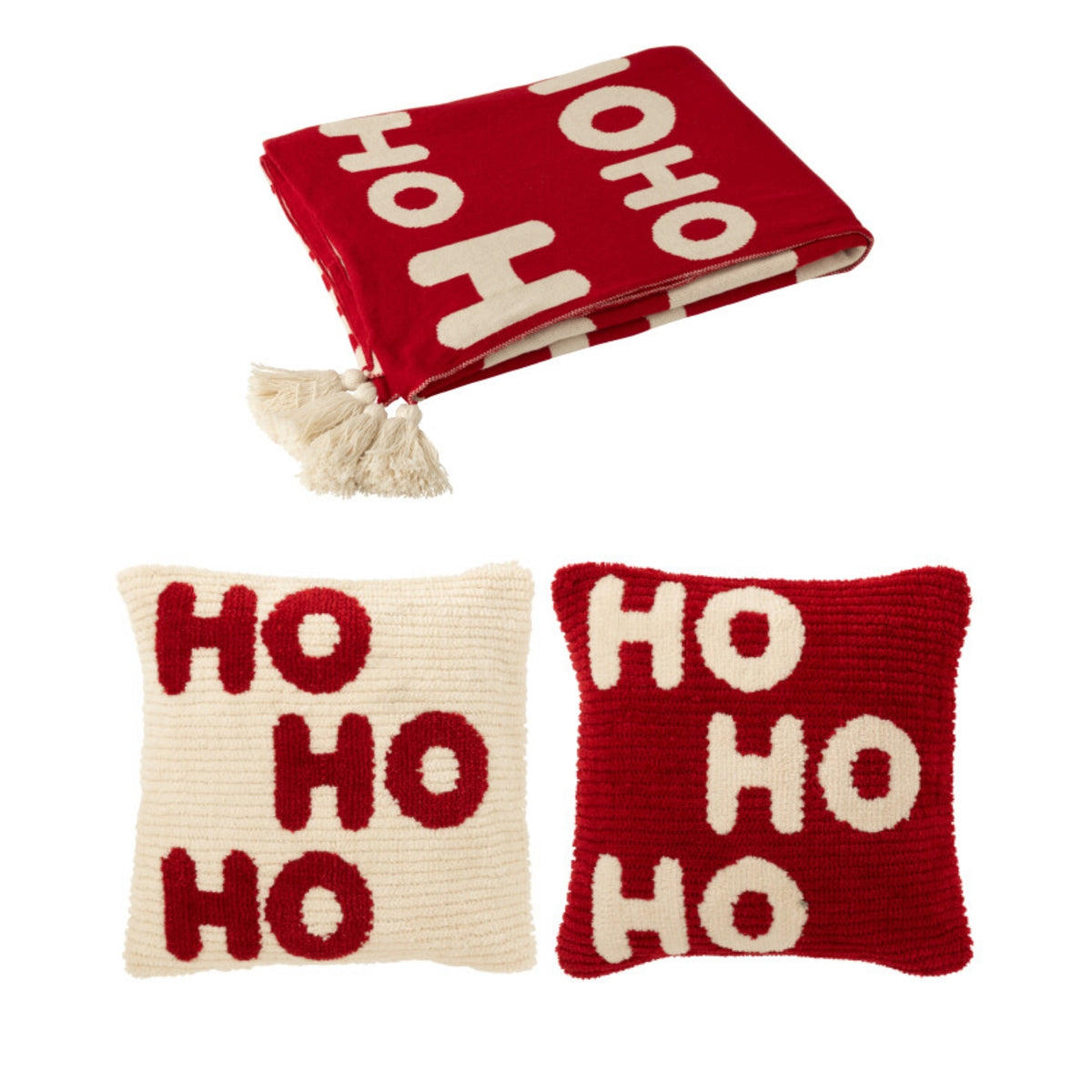 Kerst Set Plaid & Kerstkussens HoHoHo Rood/Wit J-Line