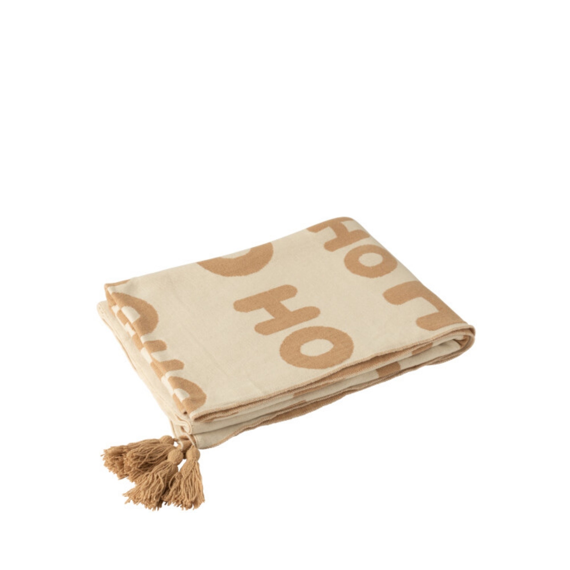 Kerstbundel Plaid & Kerstkussens HoHoHo Beige/Wit J-Line