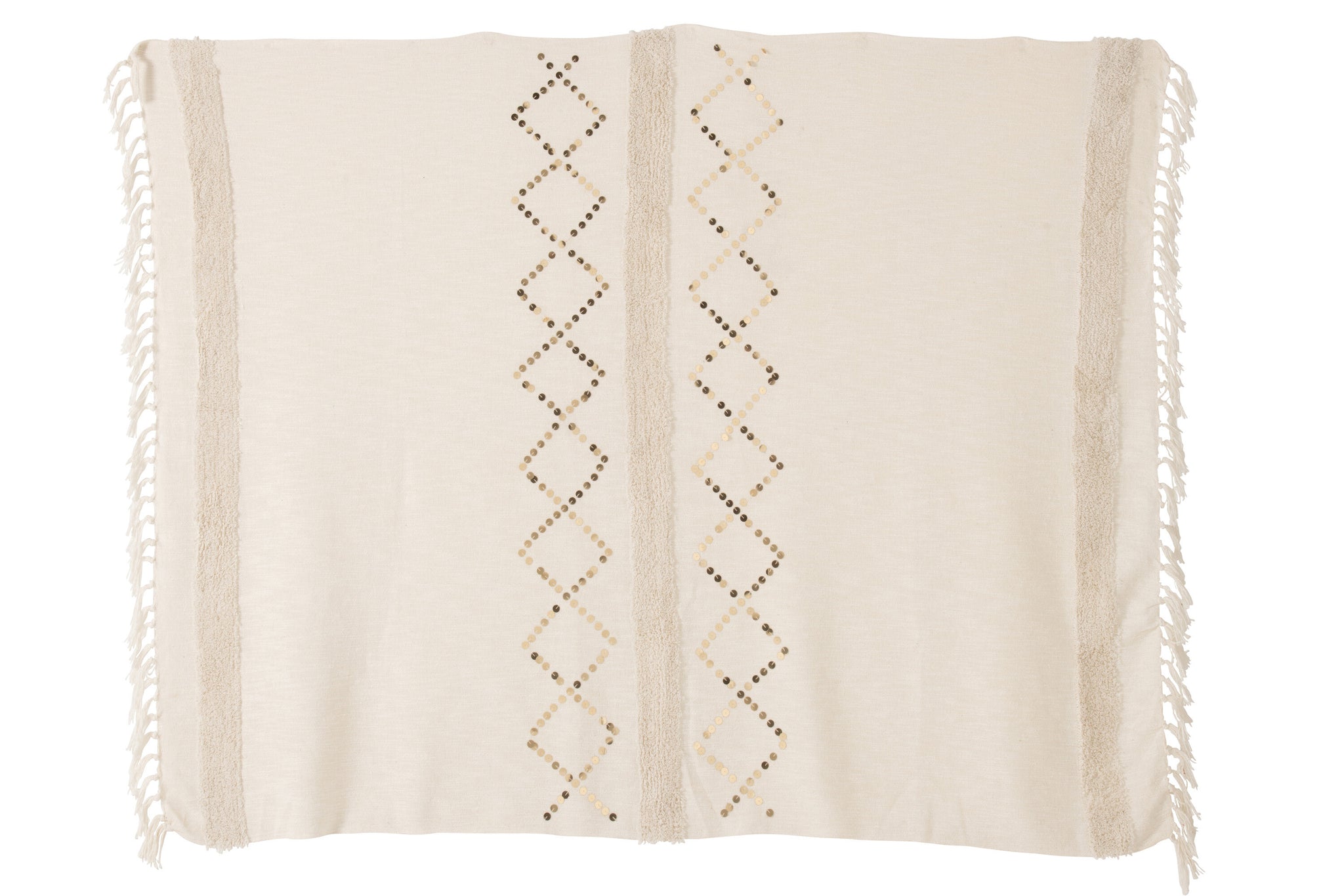Plaid Diamanten + Franjes Katoen/Pailletten Wit/Goud