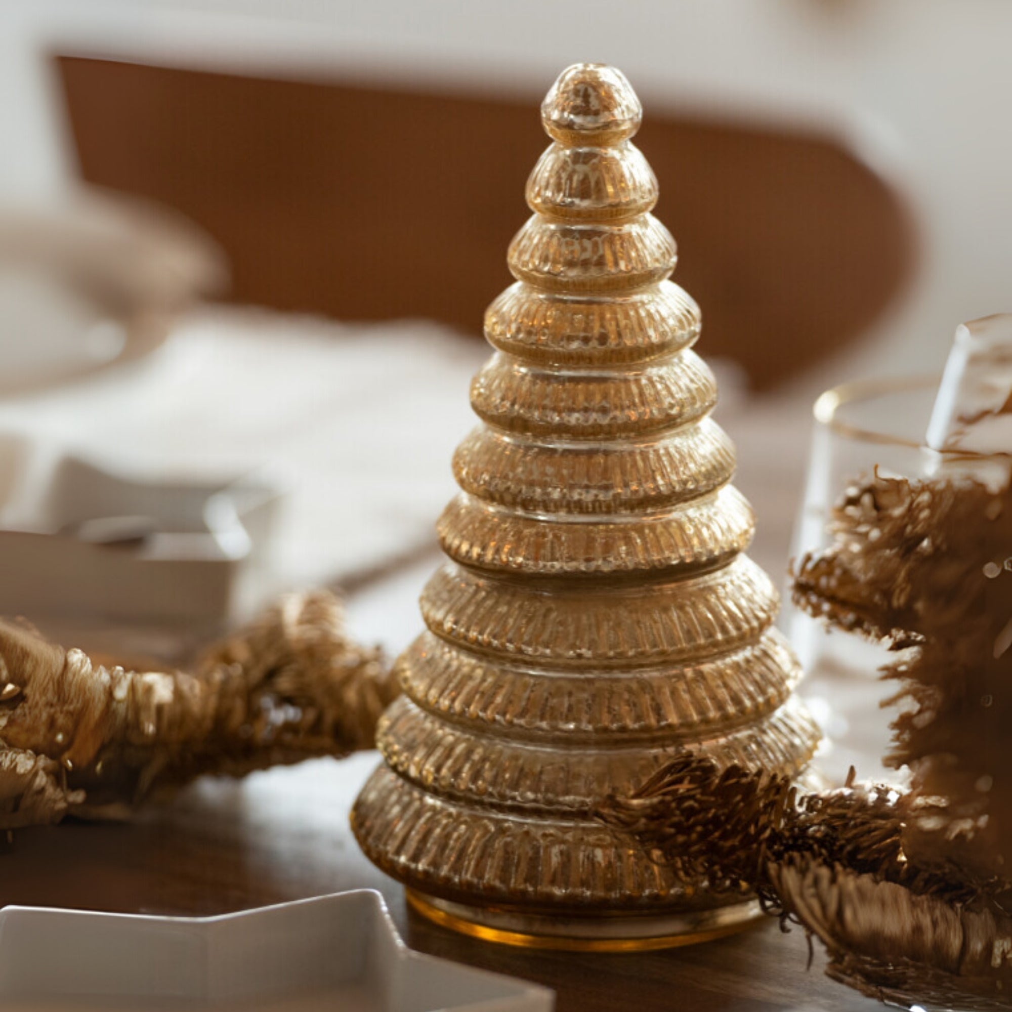 Geurkaars Kerstboom Glas Goud J-Line Set van 2