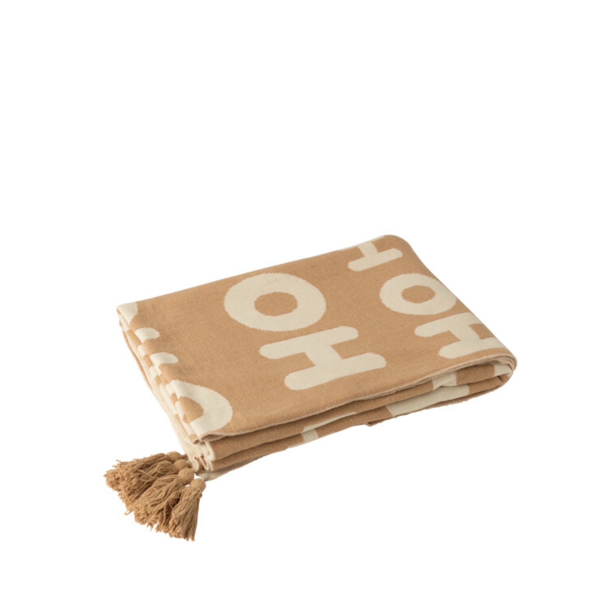 Kerstbundel Plaid & Kerstkussens HoHoHo Beige/Wit J-Line