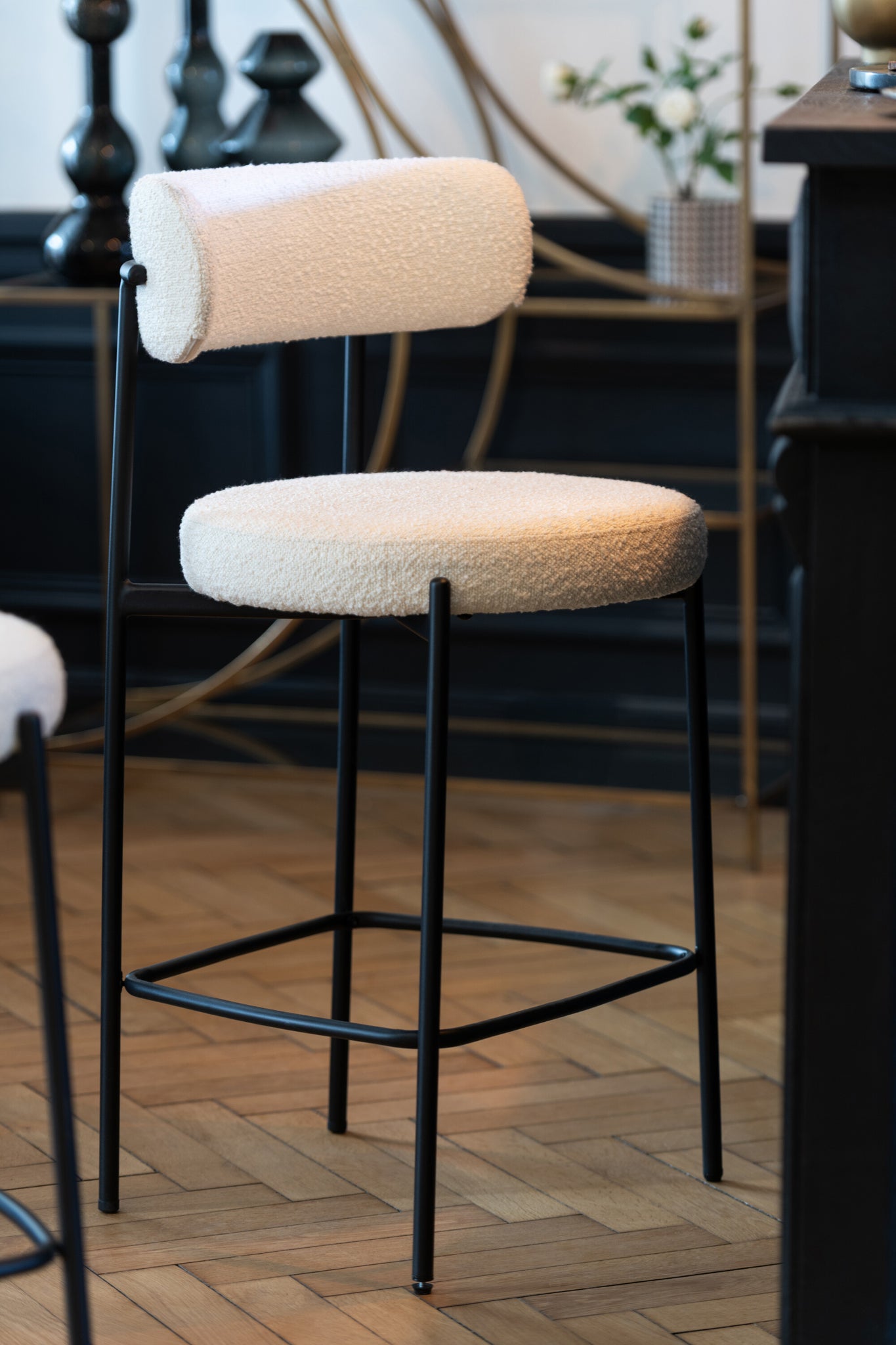 Barstoel Boucle Multiplex/Polyester Wit/Zwart J-Line