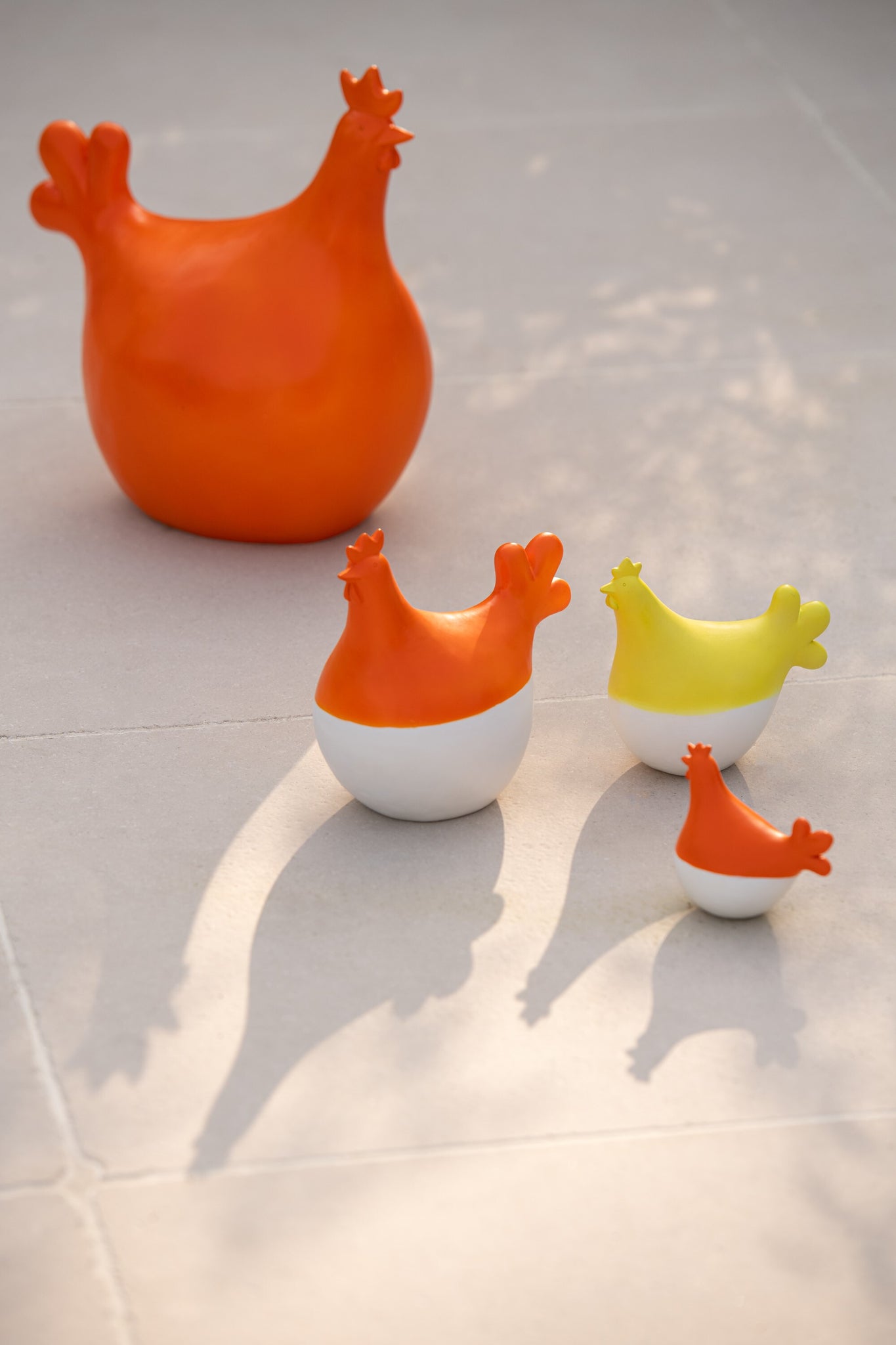 Hanen Polyresin Wit/Oranje Set van 3