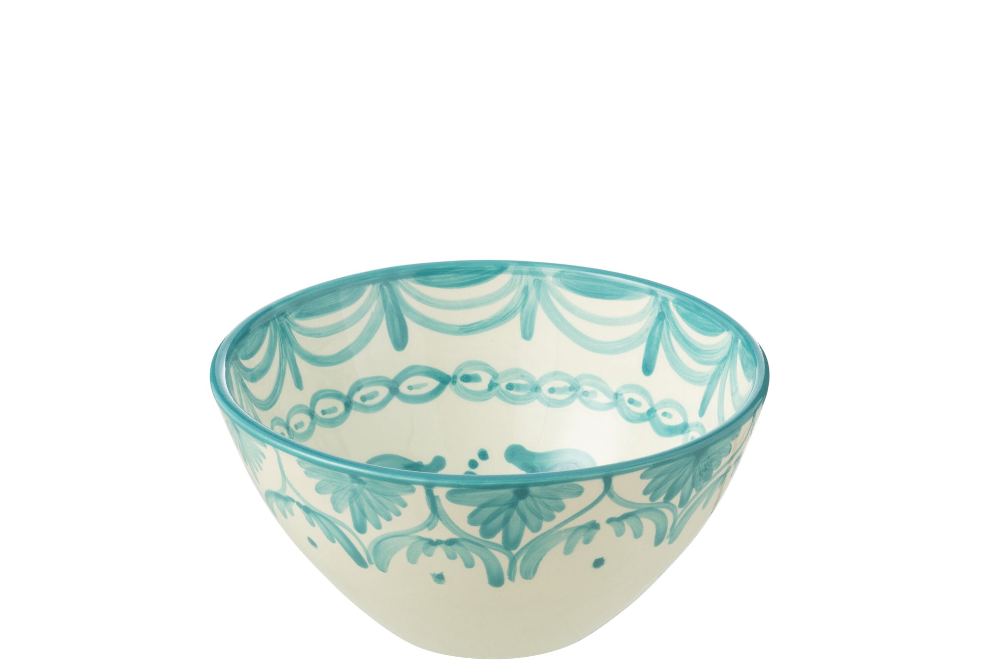 Medium Hoge Kom Granada Motief Aqua/Wit Keramiek J-Line