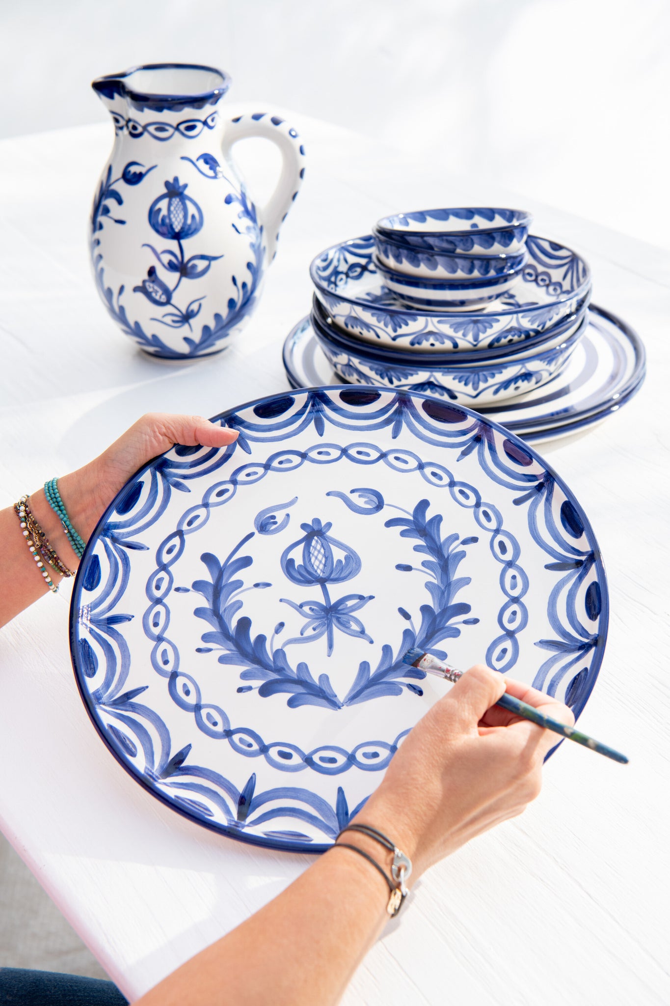 Grote Lage Kom Granada Motief Cobalt Blauw/Wit Keramiek J-Line