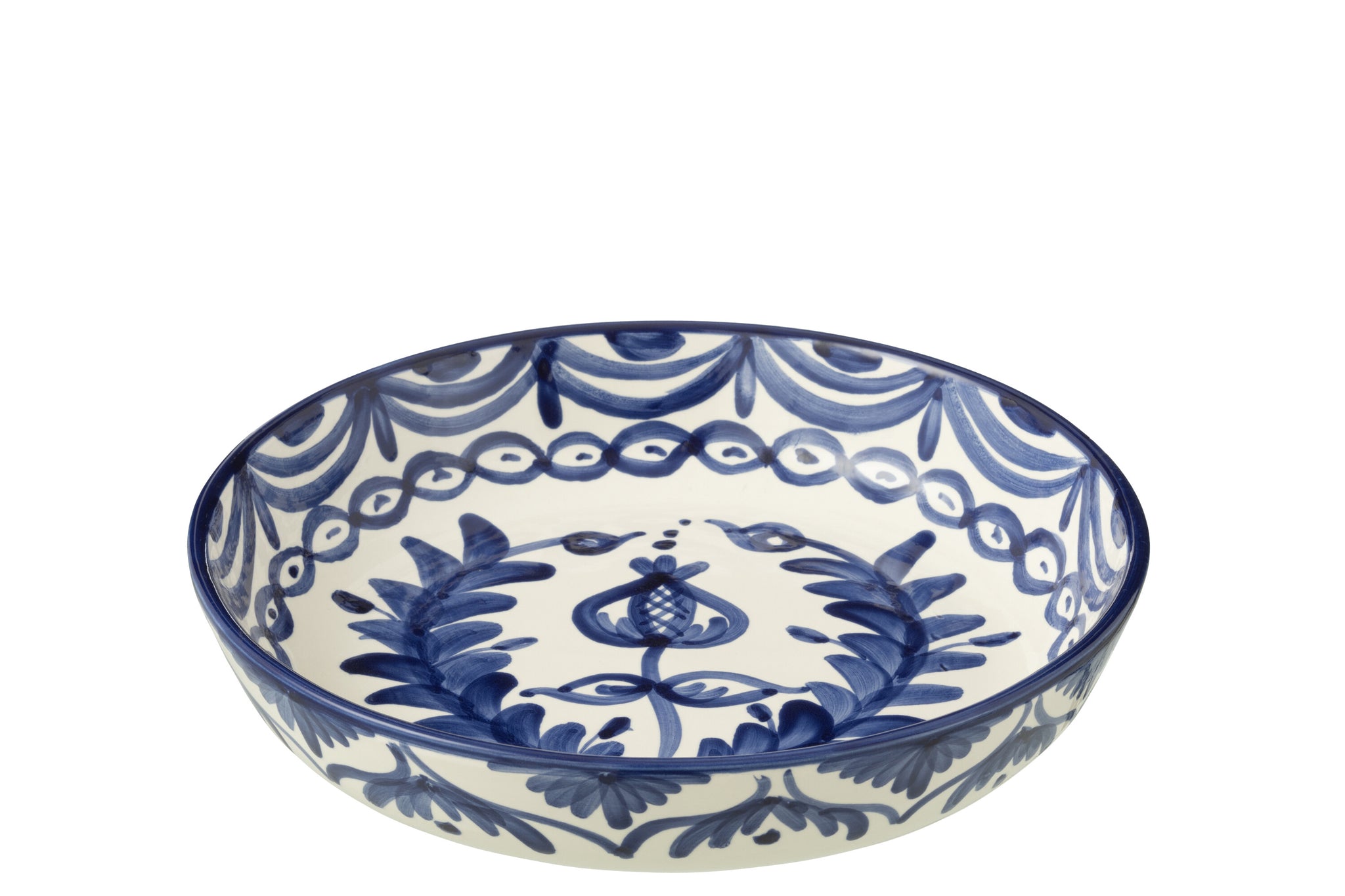 Grote Lage Kom Granada Motief Cobalt Blauw/Wit Keramiek J-Line