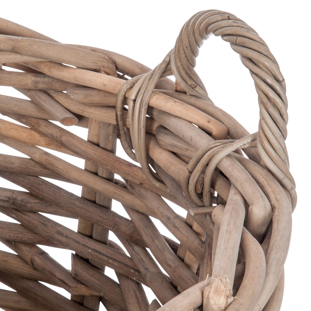 Mand Rond + Handvat Riet Naturel Set van 2 75X60Cm J-Line