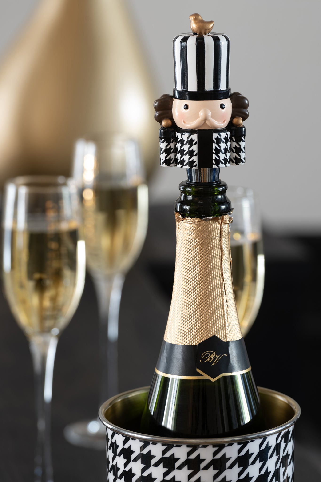 Doos Van 3 Flessenstop Pied-De-Poule Kalk Zwart/Wit J-Line