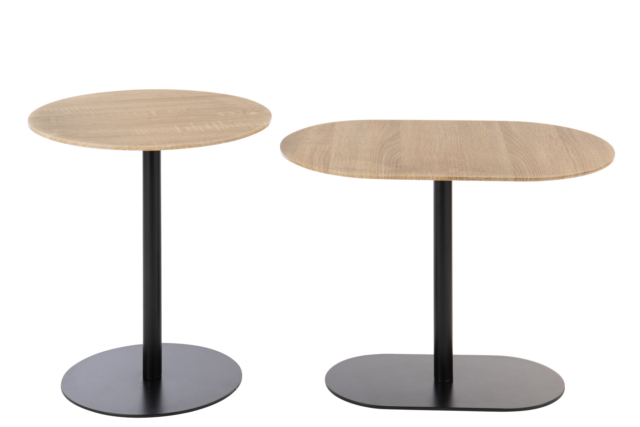 Bijzettafel Rond & Ovaal Zwart/Naturel J-Line Set van 2