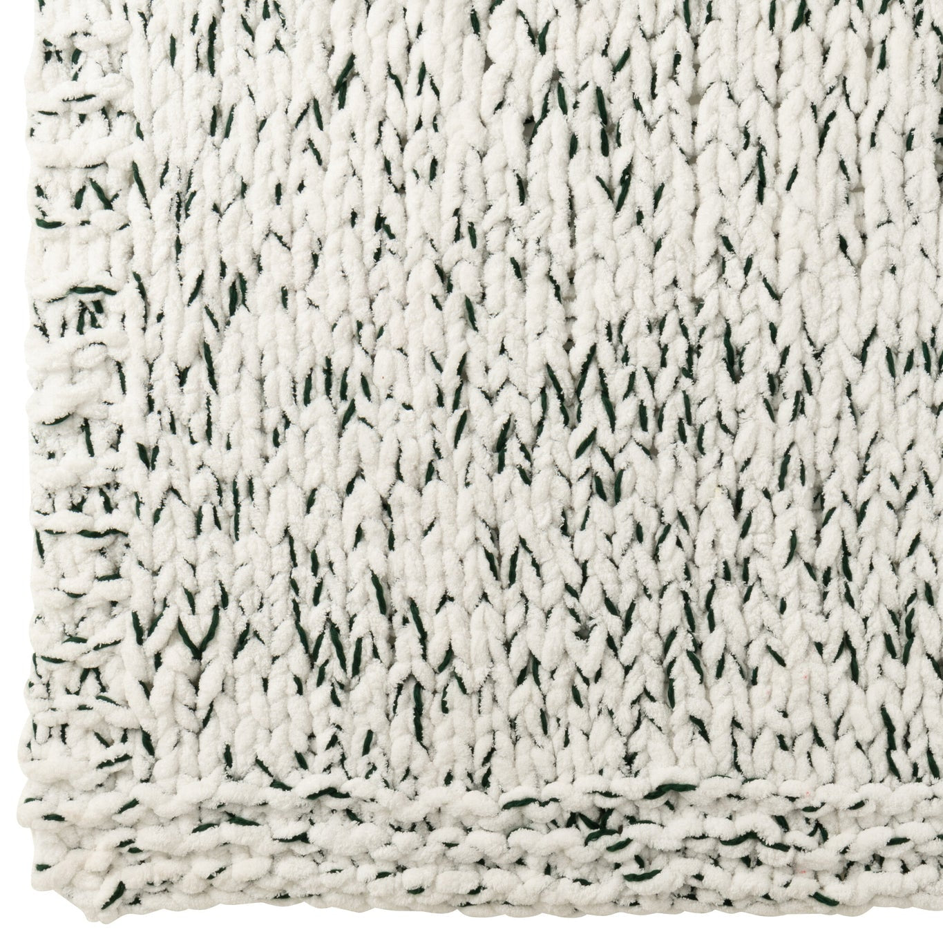 Deken Gebreeën Polyester Wit/Donkergroen J-Line