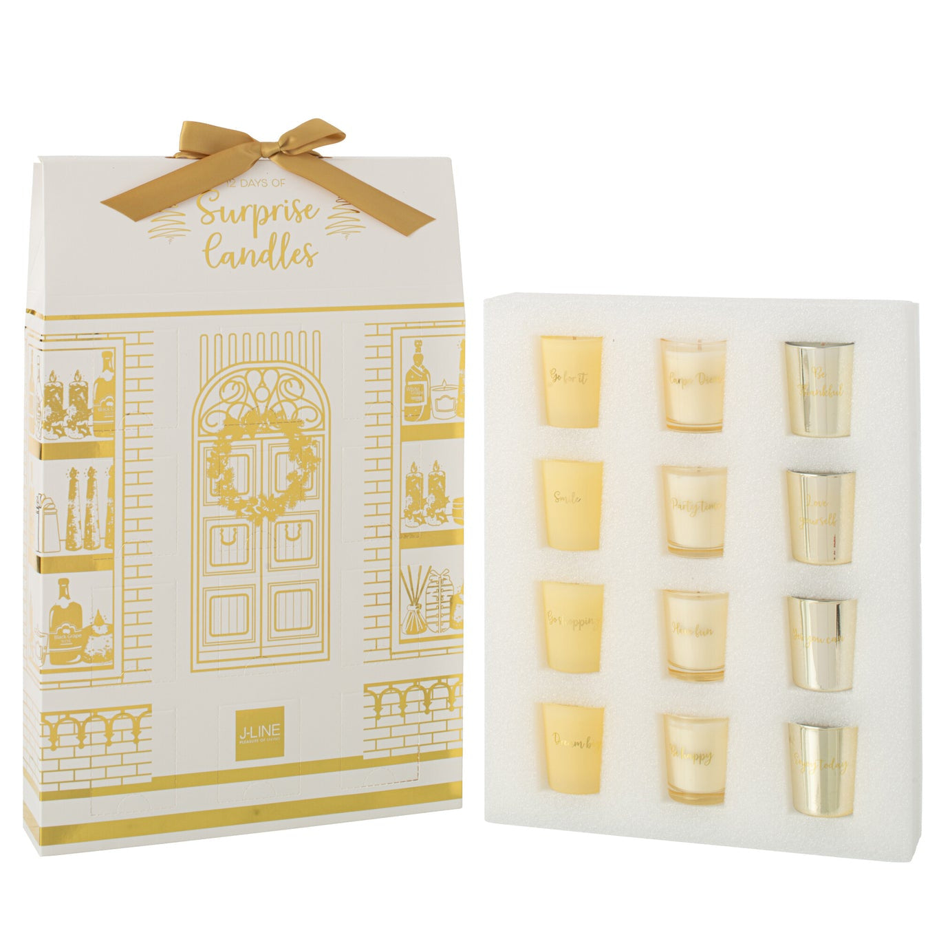 Geurkaars 12 Candles Surprise Window Was Goudkleurig/Wit J-Line