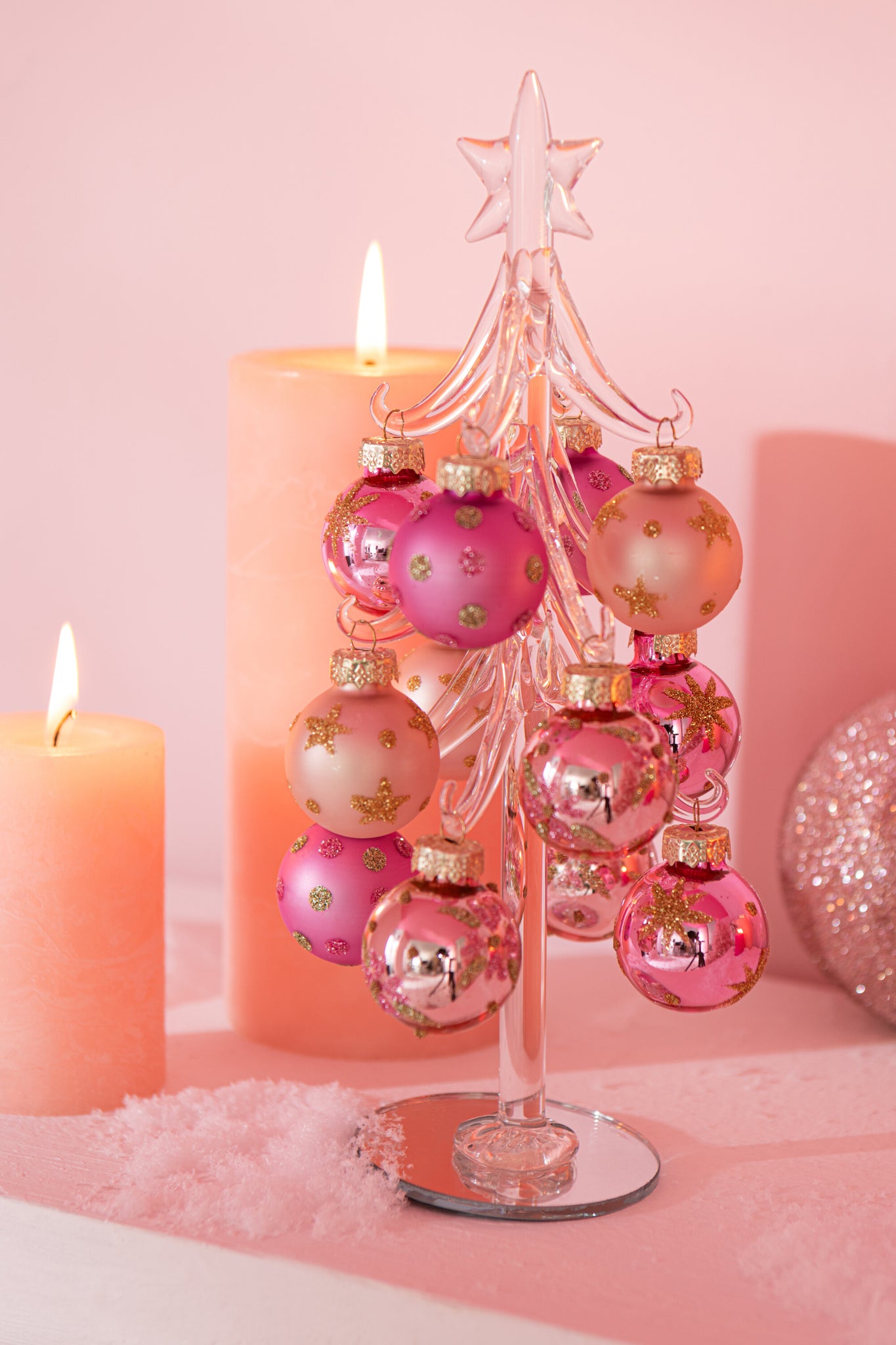 Kerstboom + Ballen Glas Roze/Transparant Large J-Line