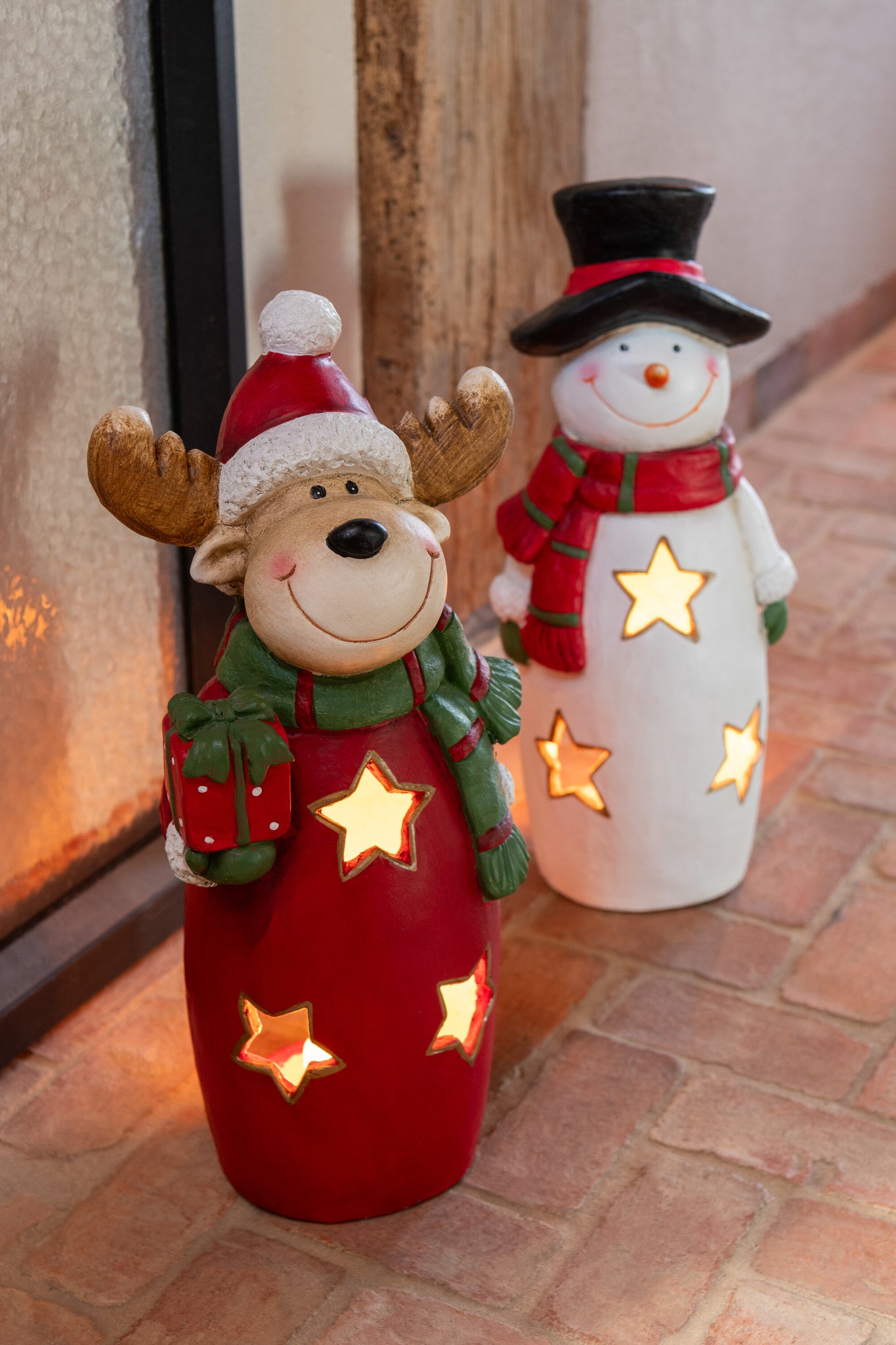 Theelichthouder Sneeuwpop Sjaal + Hoed Magnesium Meerkleurig Large J-Line