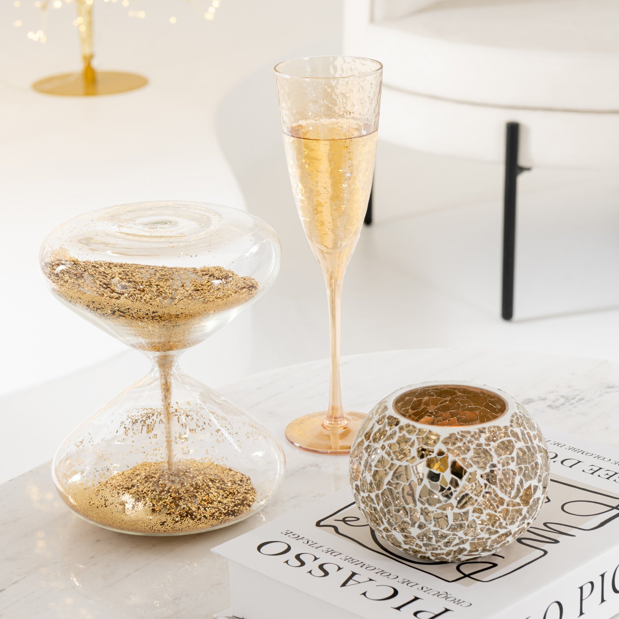 Windlicht Craquelé Glas Goudkleurig Set van 2 J-Line