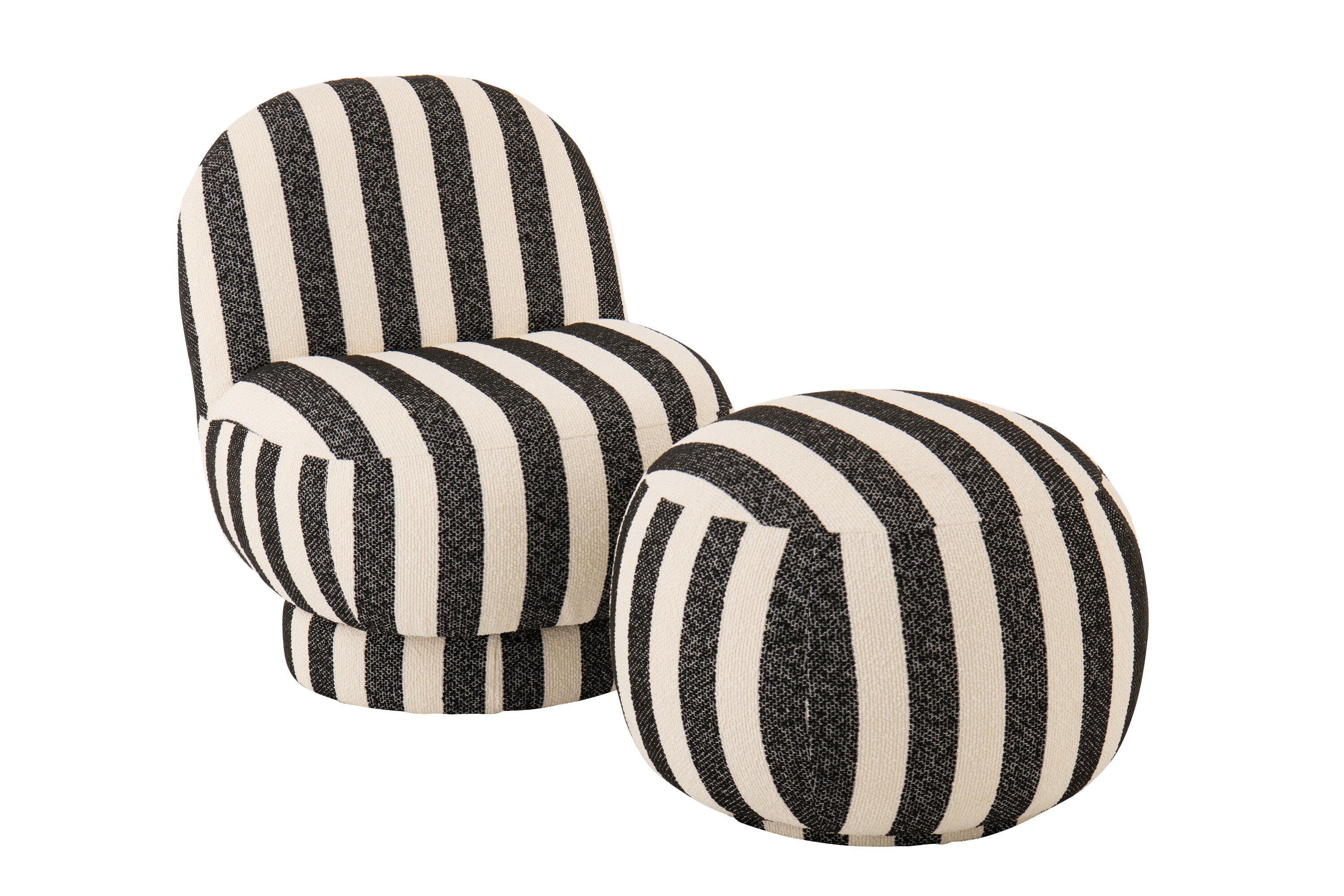 Lounge Chair Gestreepte Stof Zwart/Gebroken Wit J-Line