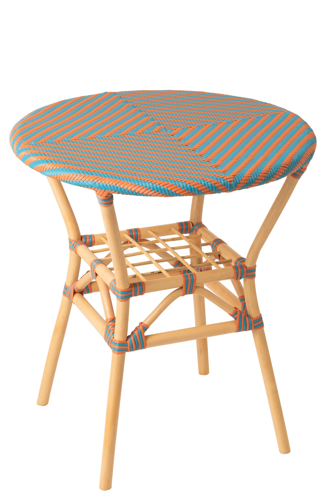 Outdoor Eettafel Geo Rond Rotan Oranje/Turquoise J-Line