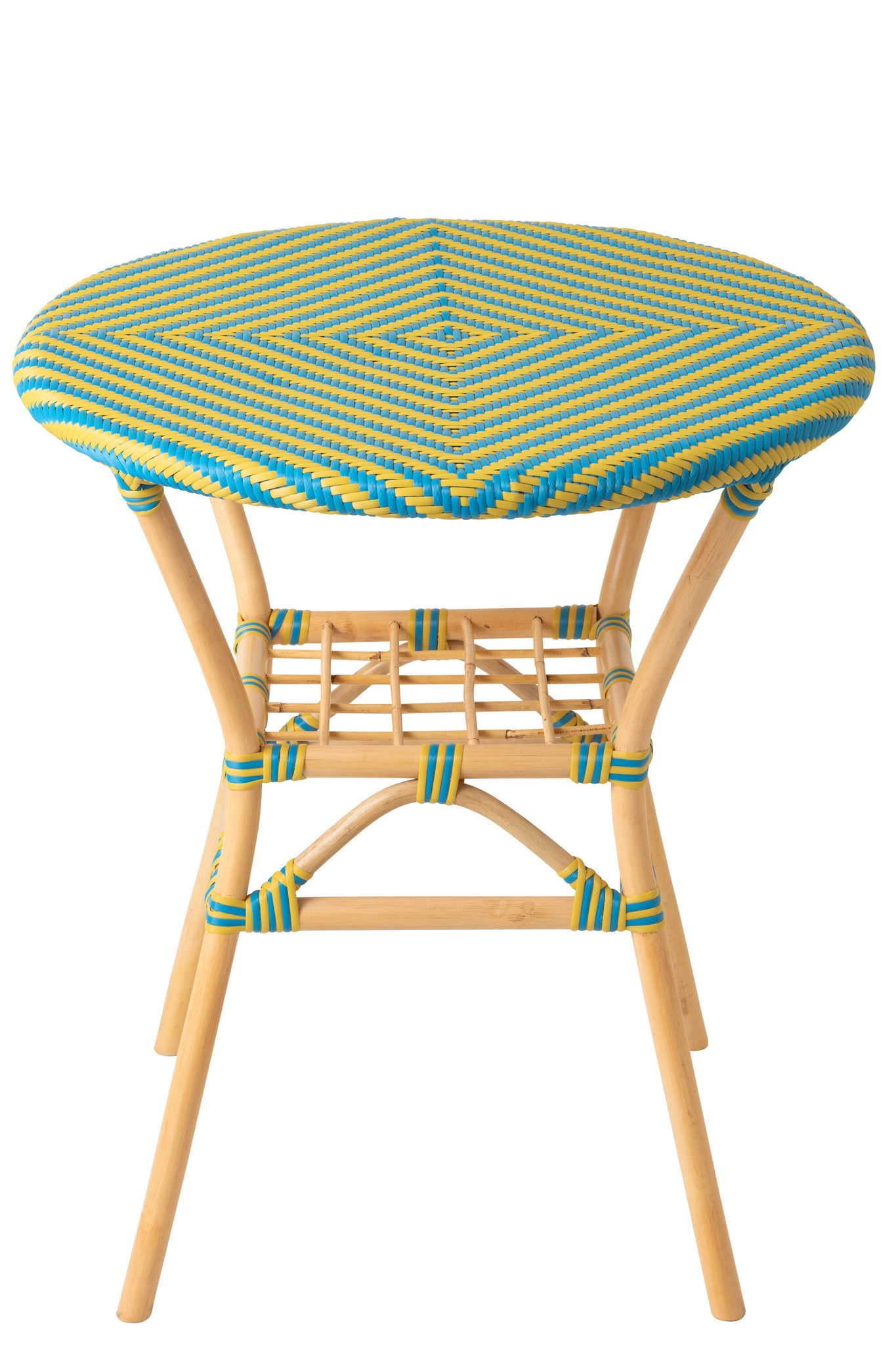 Outdoor Eettafel Geo Rond Rotan Geel/Azuurblauw J-Line