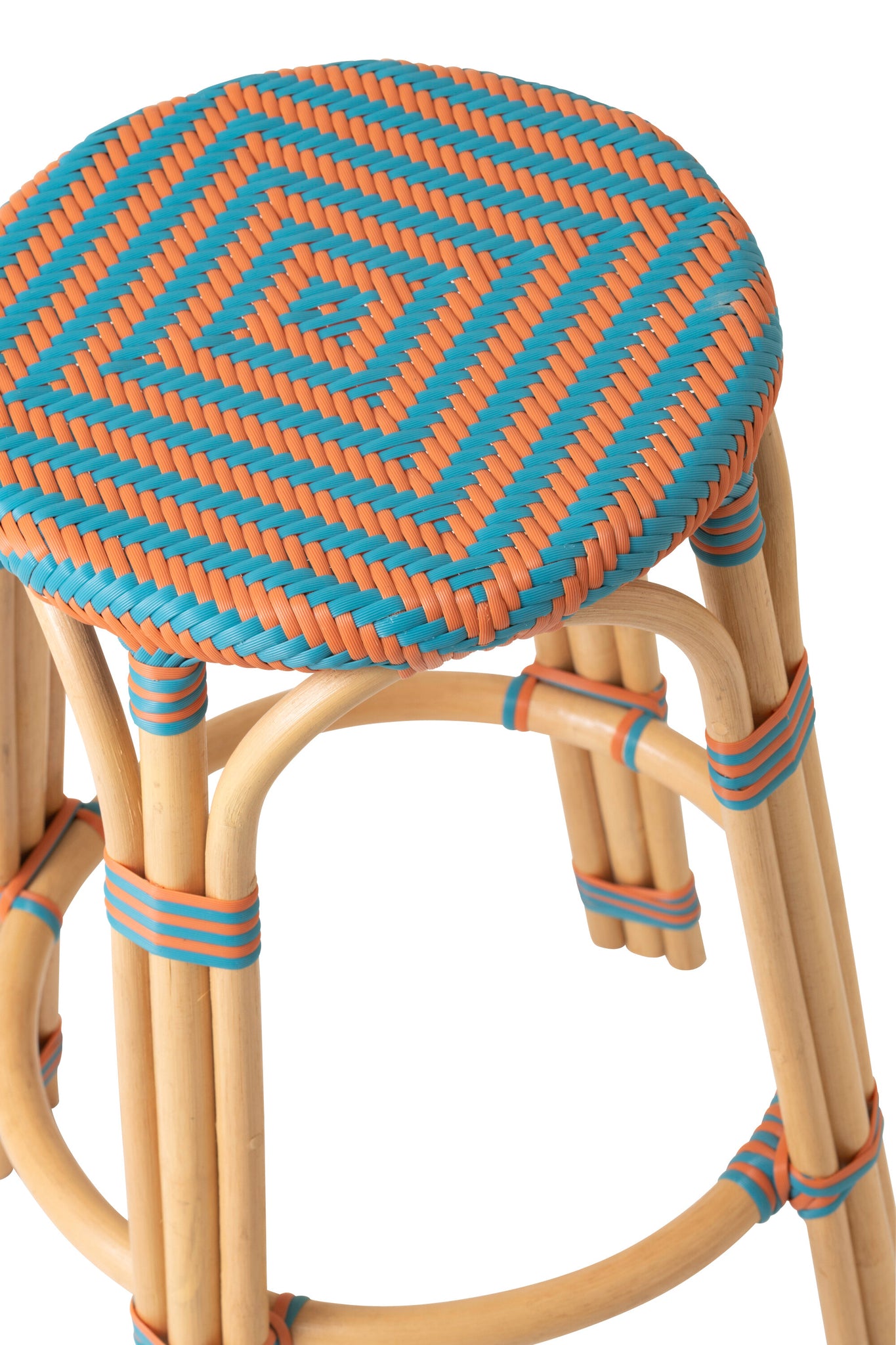 Outdoor Barkruk Geo Rond Rotan Oranje/Turquoise J-Line