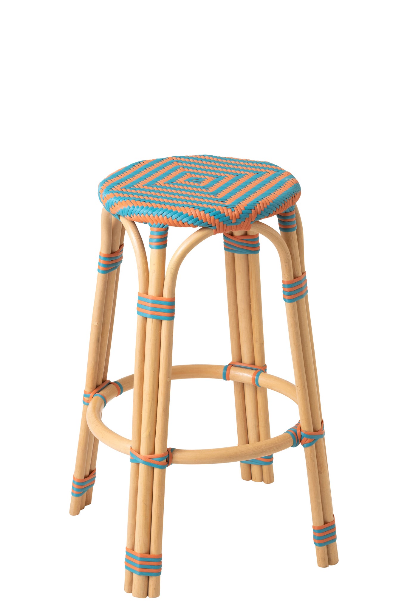 Outdoor Barkruk Geo Rond Rotan Oranje/Turquoise J-Line