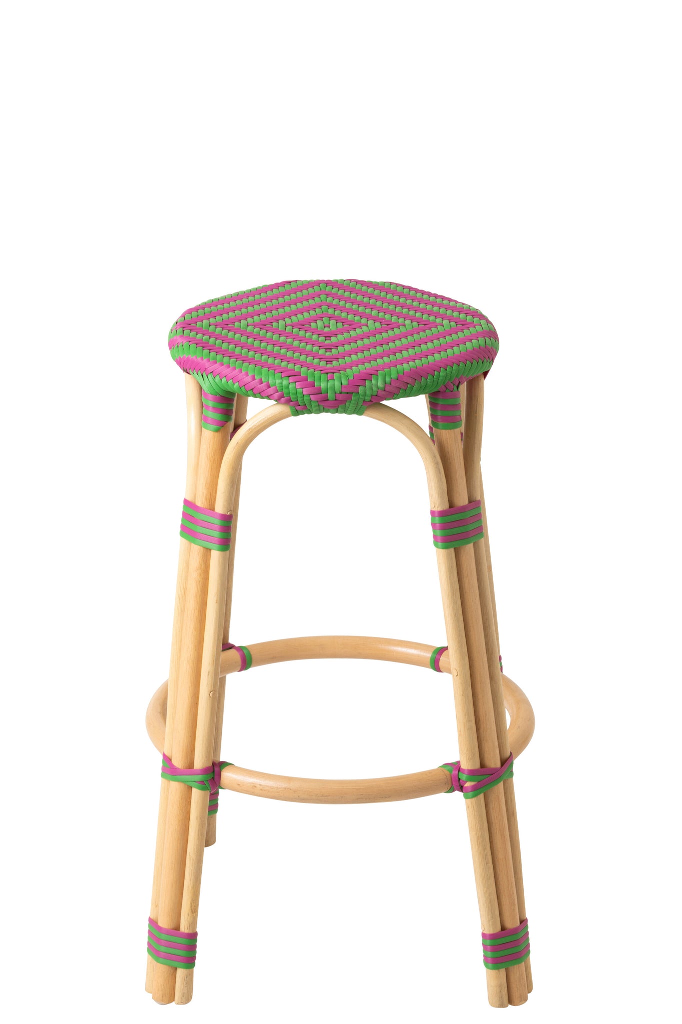 Outdoor Barkruk Geo Rond Rotan Roze/Groen J-Line