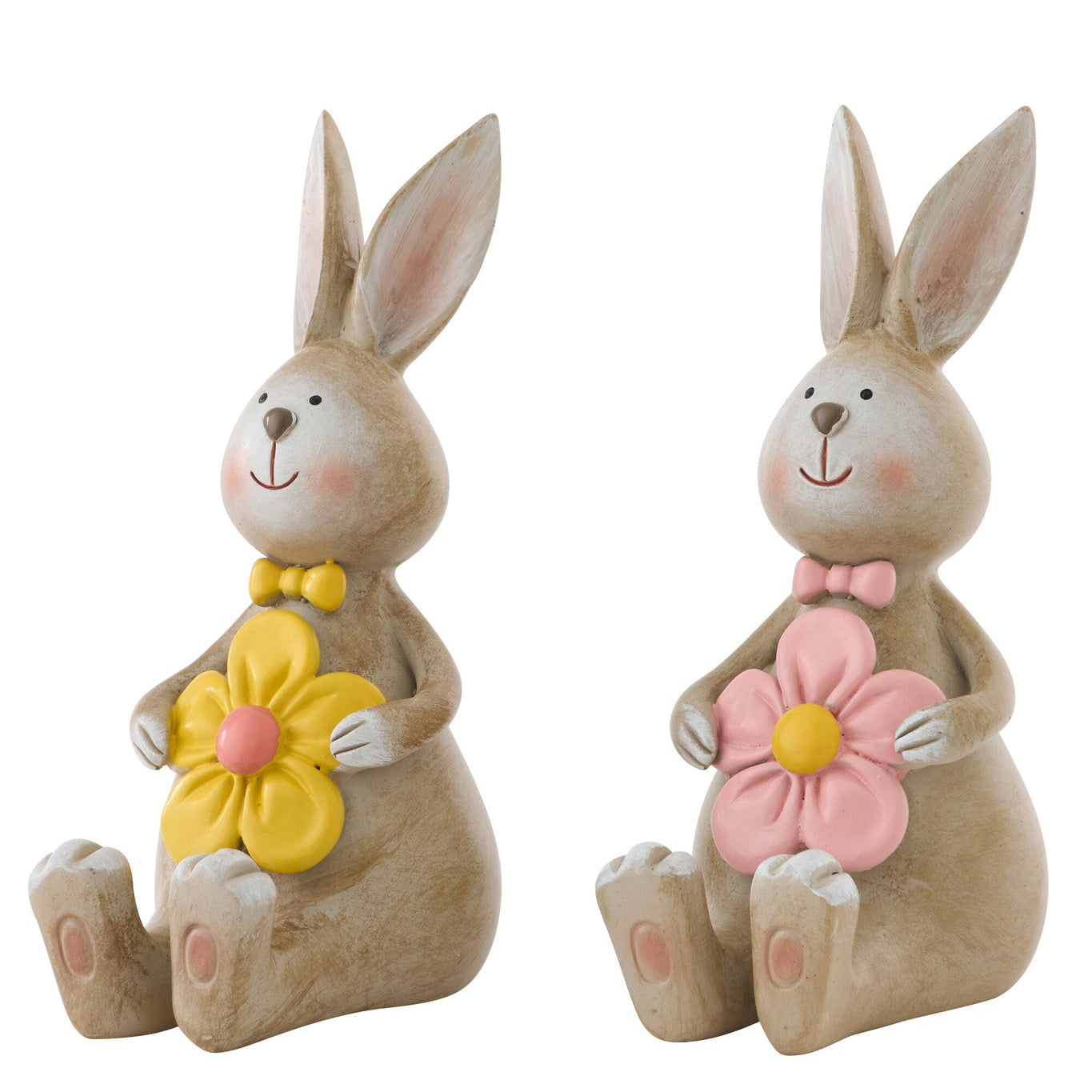 Beeldje Konijn met Bloem Set van 2 J-Line