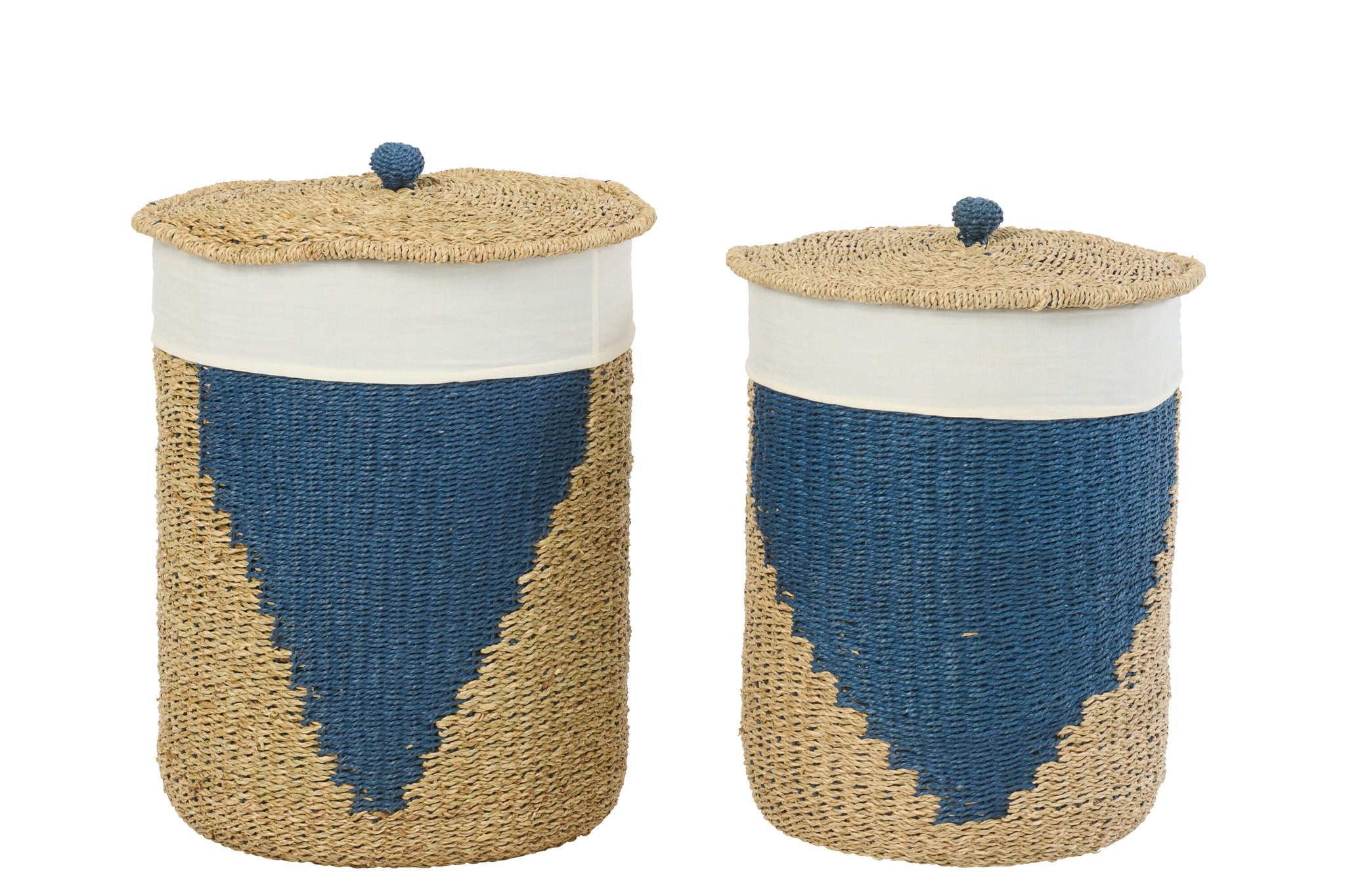 Set Van 2 Mand + Deksel Papier Naturel/Blauw J-Line
