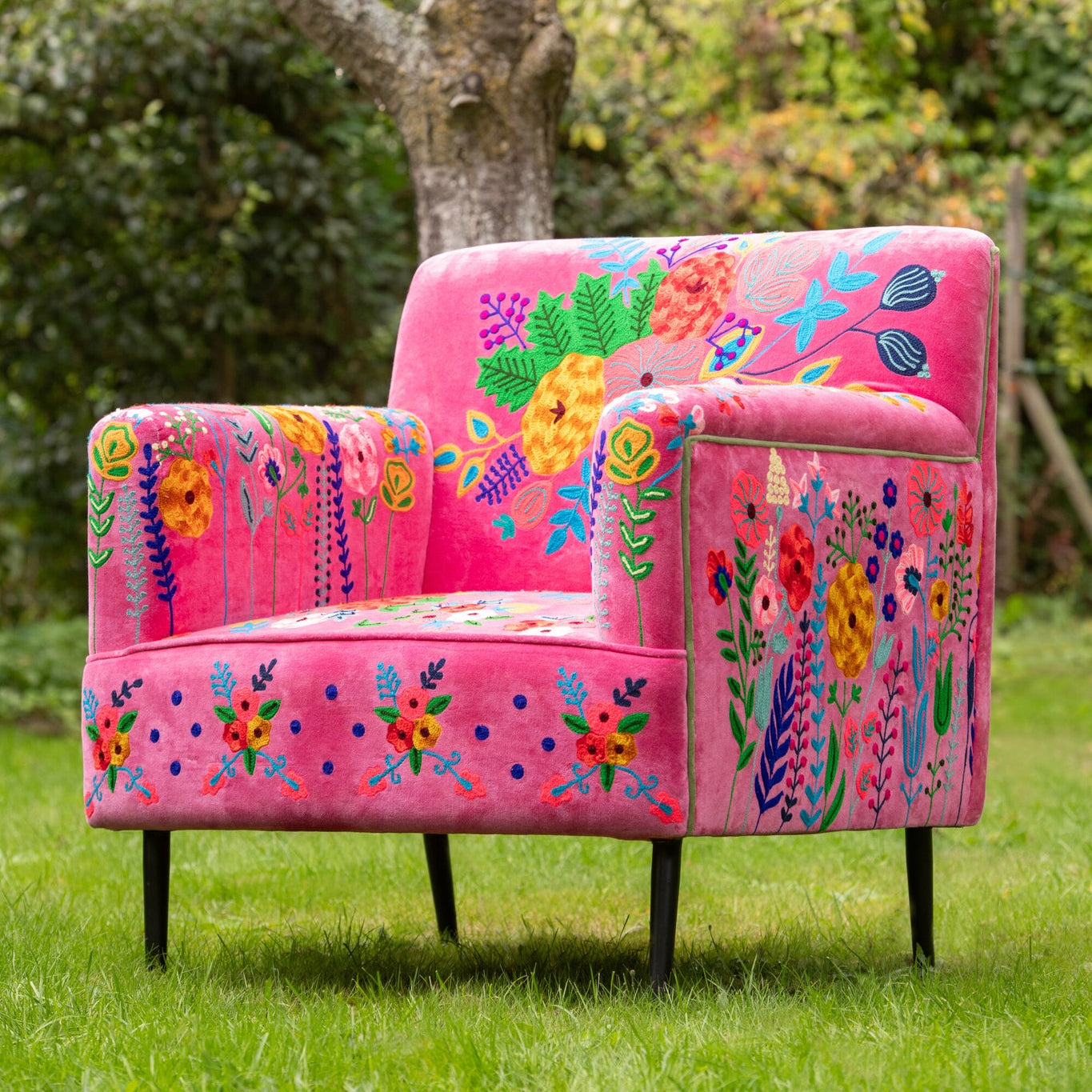 Fauteuil Bloemen Mangohout Fuchsia J-Line