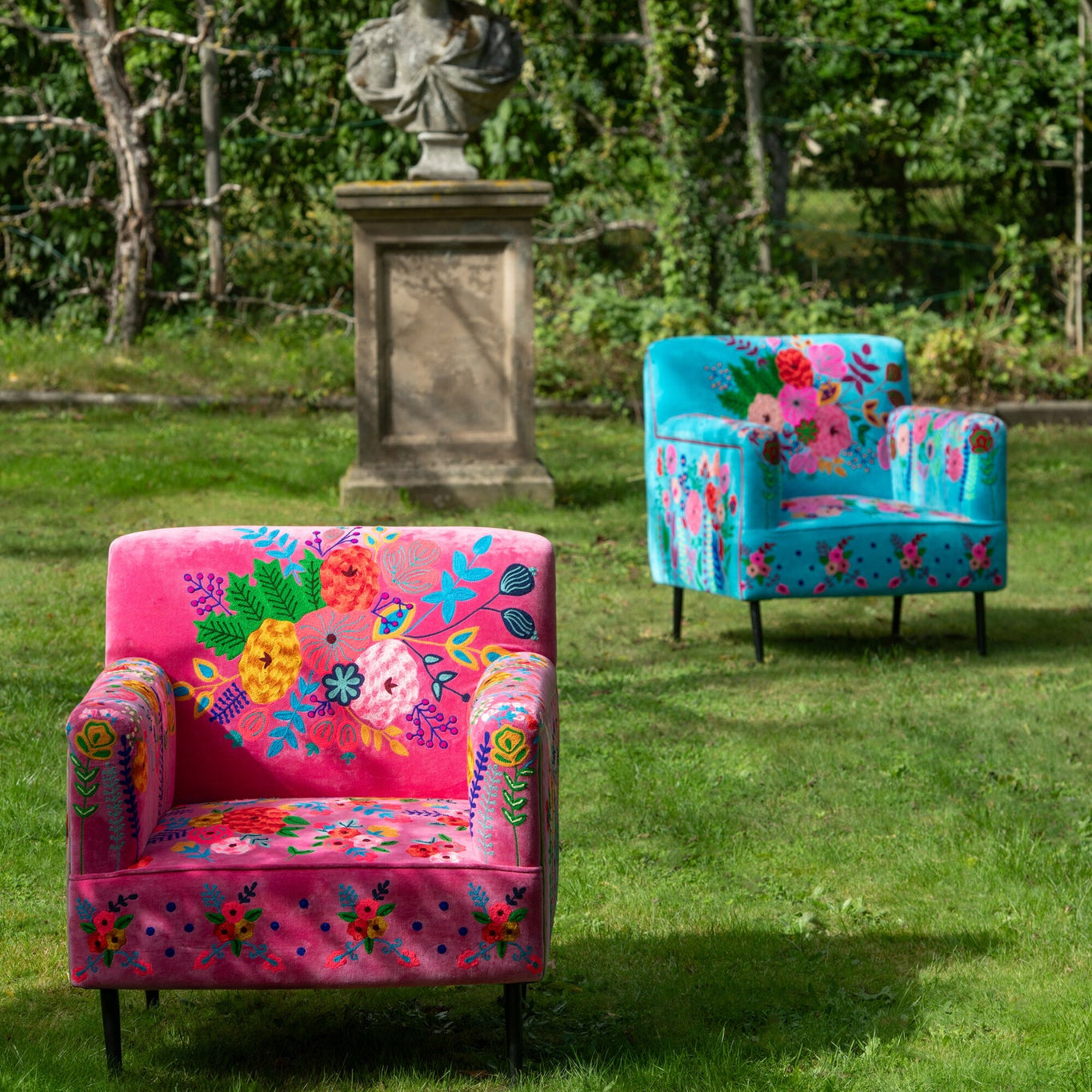 Fauteuil Bloemen Mangohout Fuchsia J-Line
