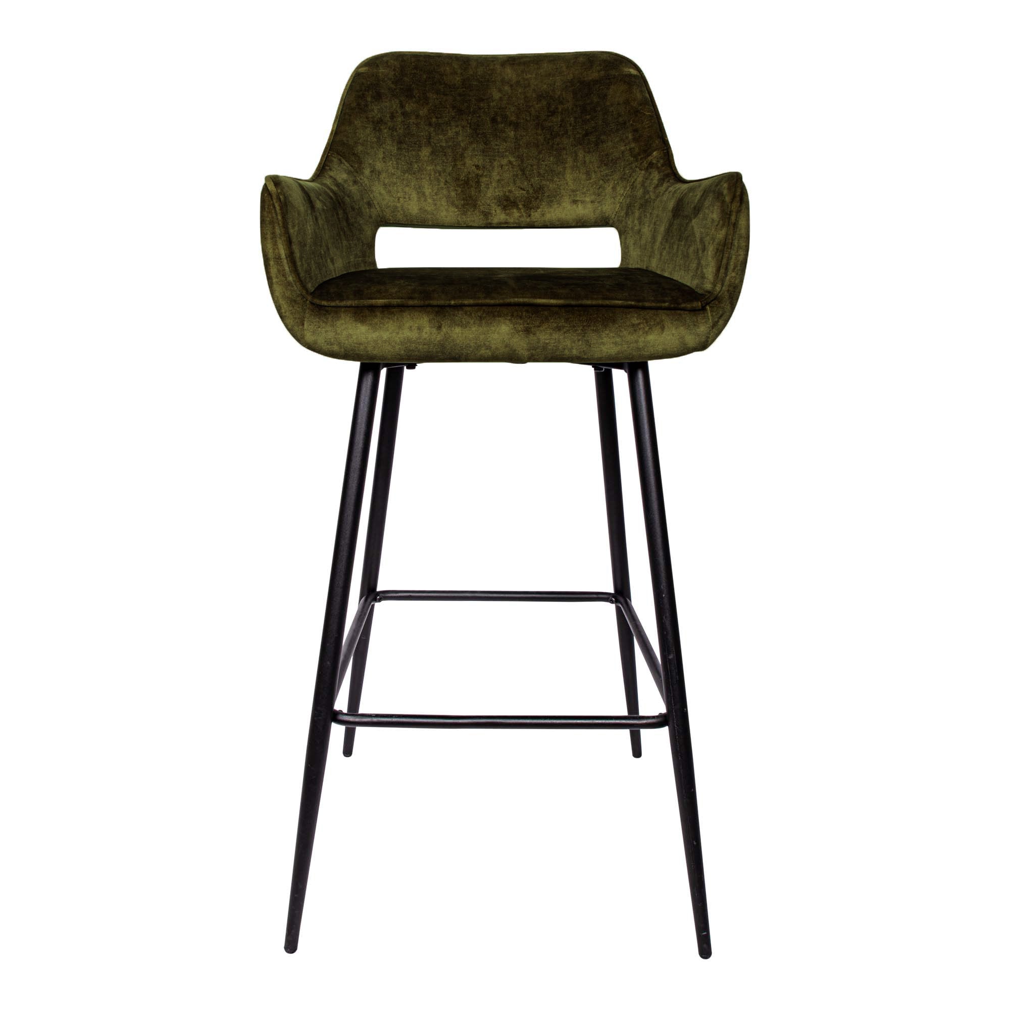 Fallon Velvet Green Bar Stool Black Metal Leg KD Set van 2 PTMD