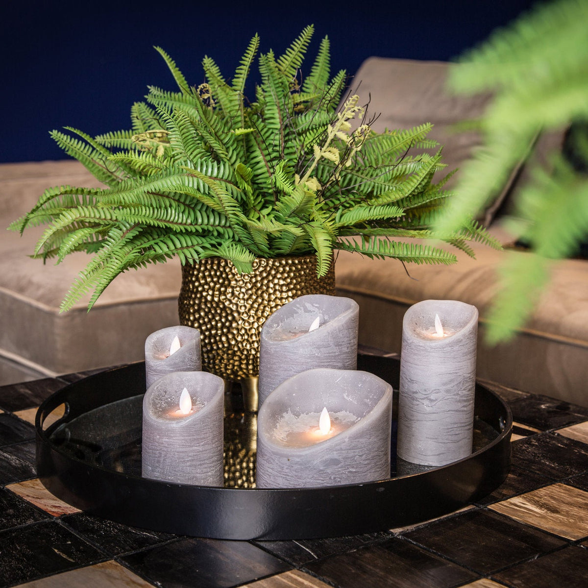 Set van 5 LED Kaarsen Rustic Suede Grey PTMD