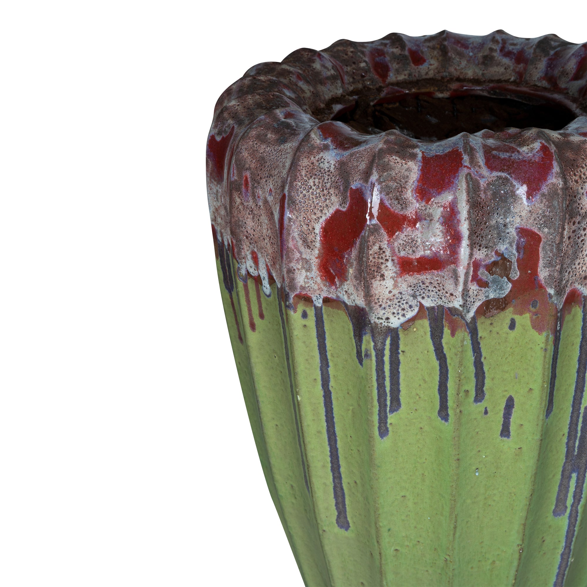 Linex Green ceramic pot organic ribbed round L PTMD