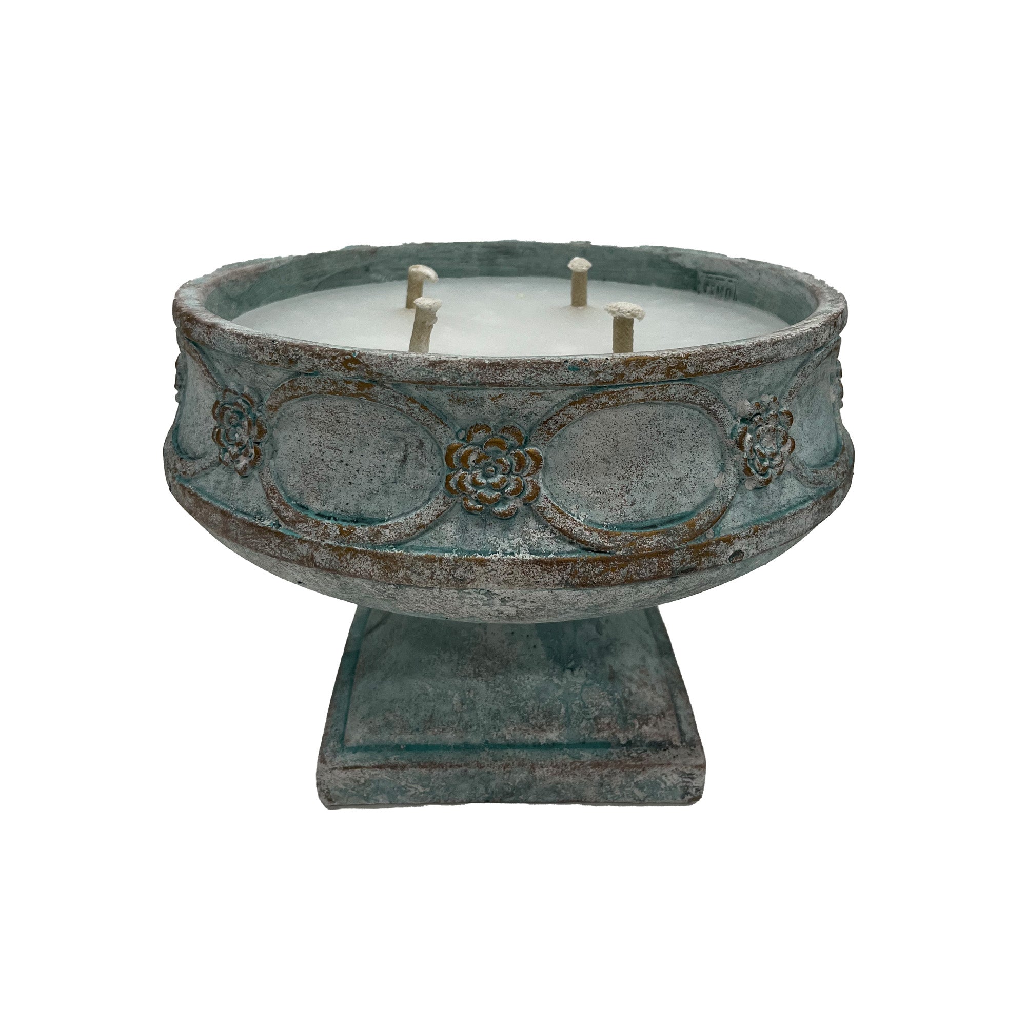 Artas Blue Cement Candle On Solid Stand Round L PTMD