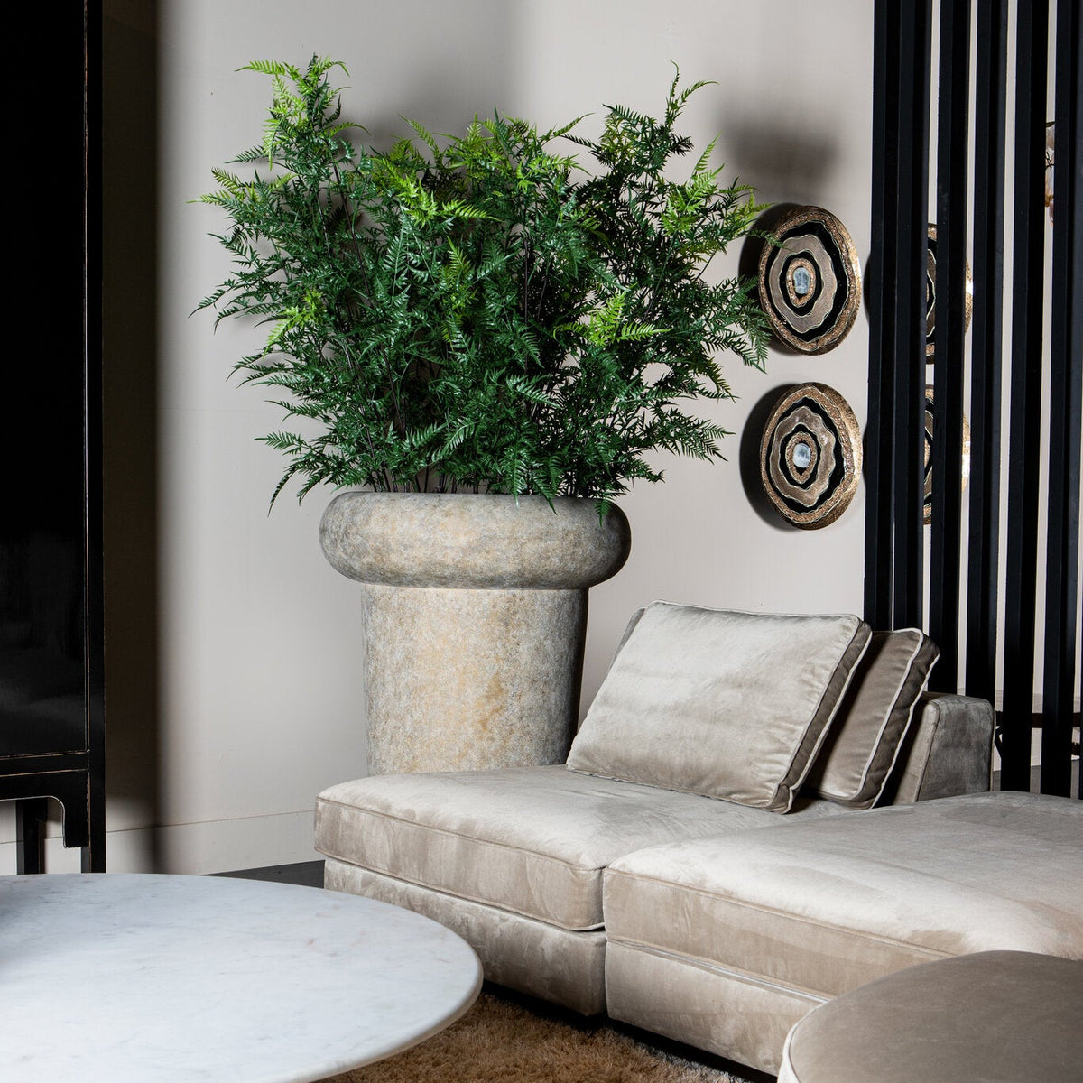 Megga Brown Big Brushed Cement Pot Thick Border 90x80cm PTMD