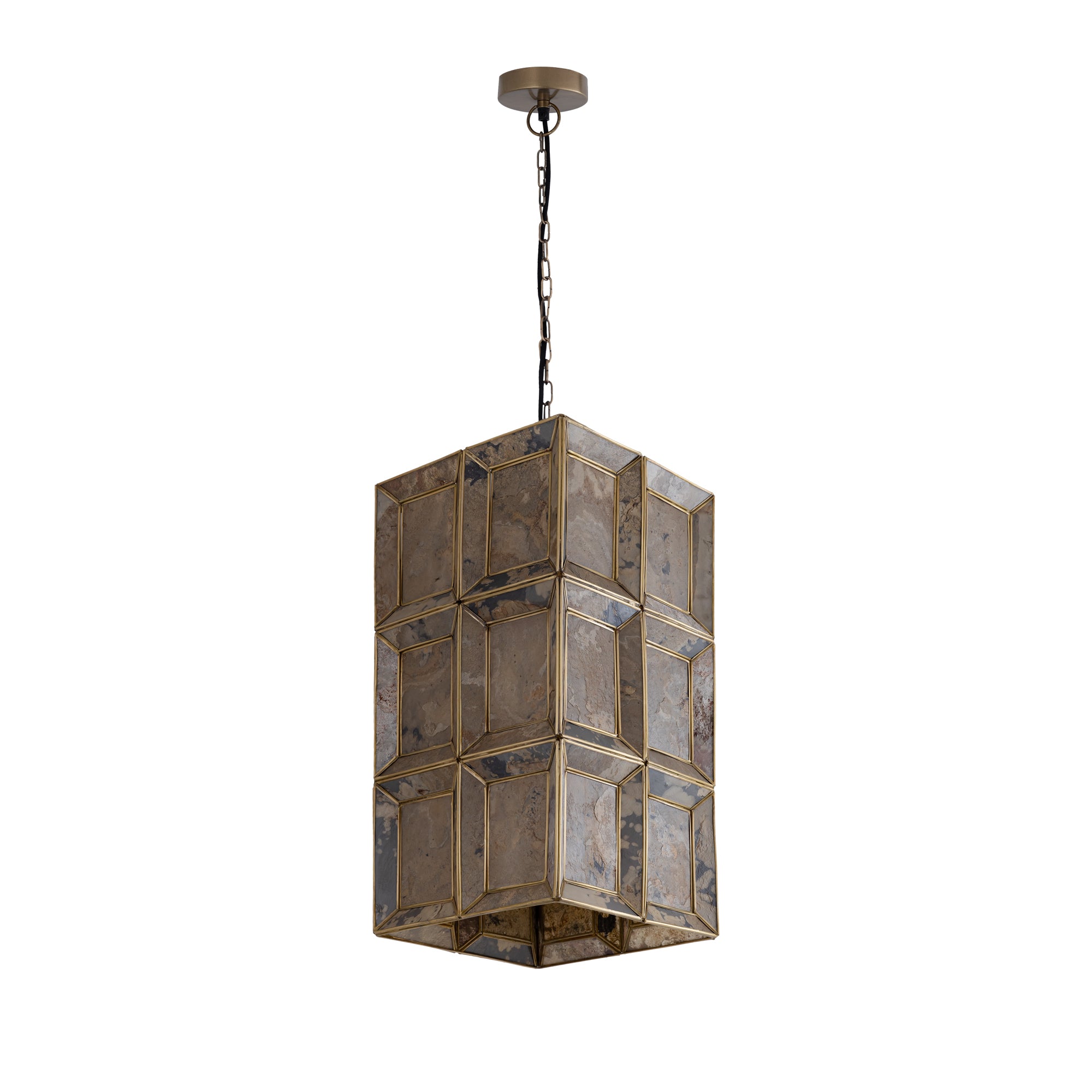 Layra Brass Stone Veneer Hanging Lamp Antique PTMD