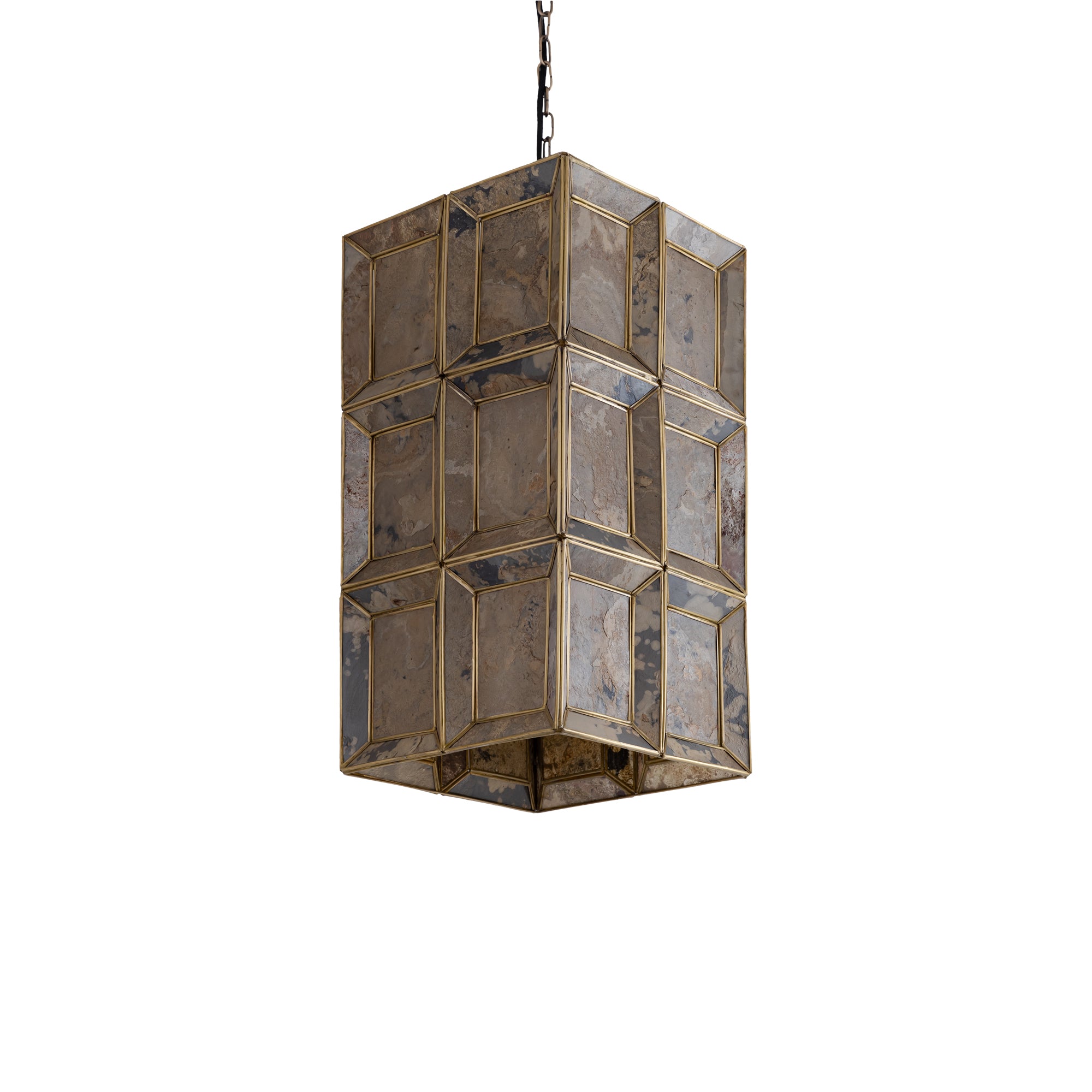 Layra Brass Stone Veneer Hanging Lamp Antique PTMD