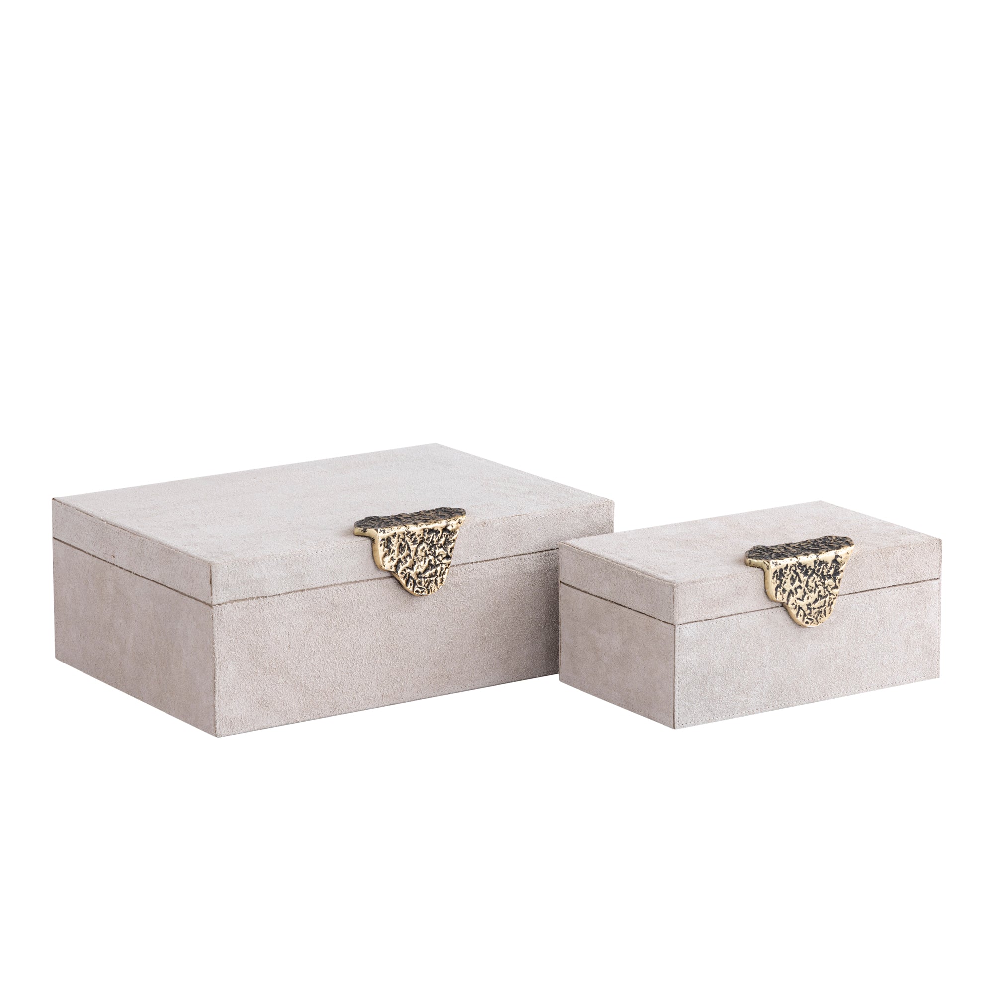 Hazael Beige Suede Box Golden Handle Set Of 2 PTMD