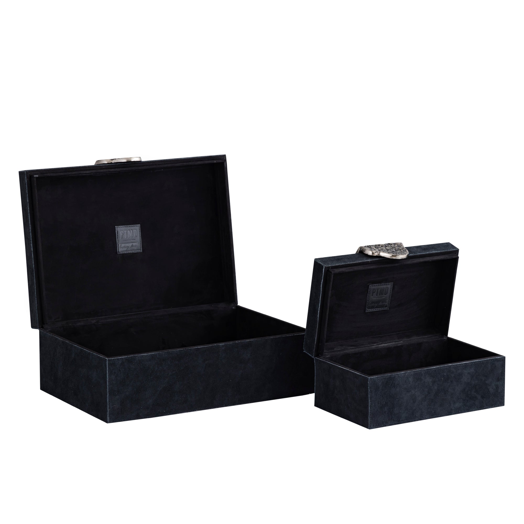 Opbergbox Hazael - 36x25x13 cm - Suede - Zwart - Set van 2 PTMD
