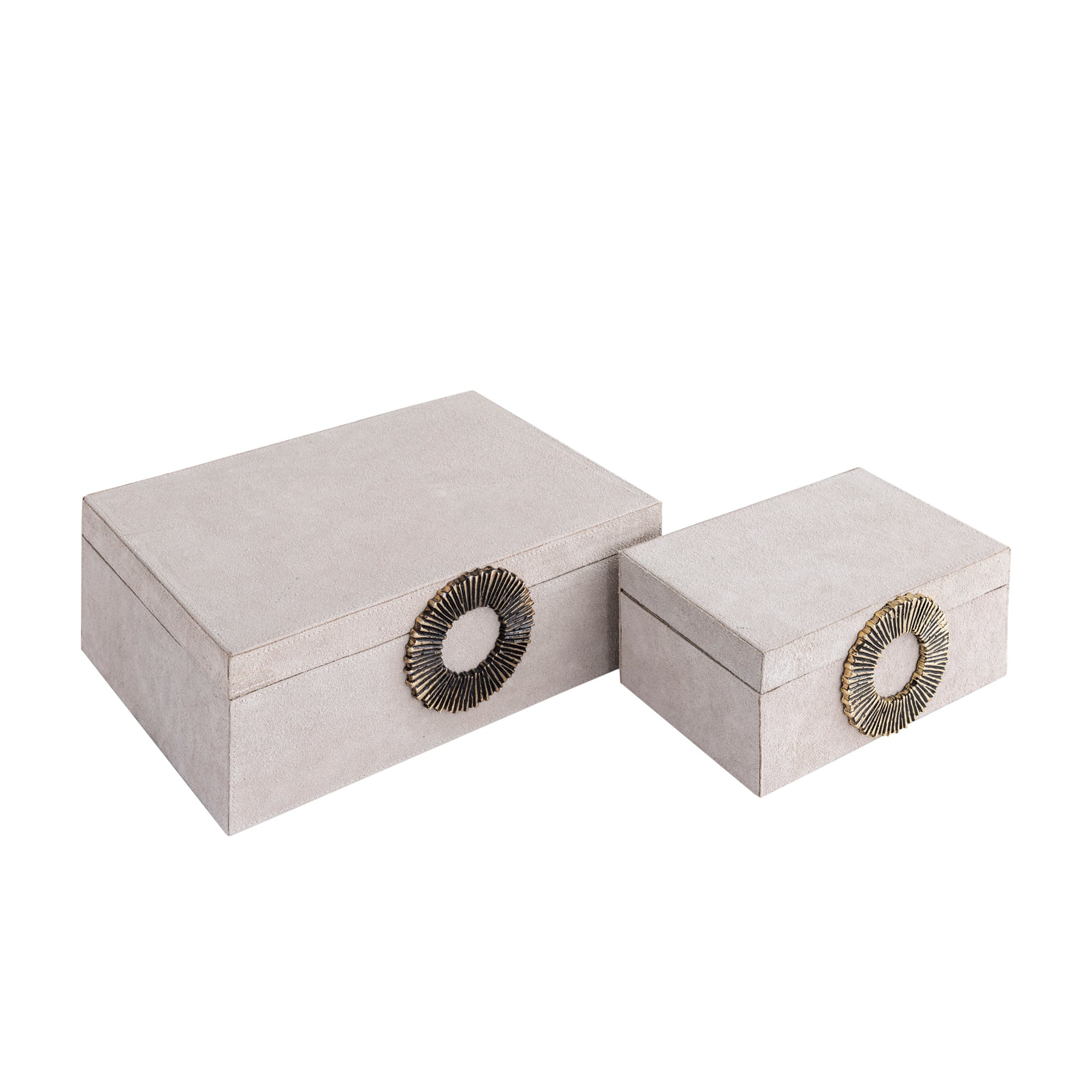 Hazael Beige Suede Box Golden Handle Set van 2 PTMD