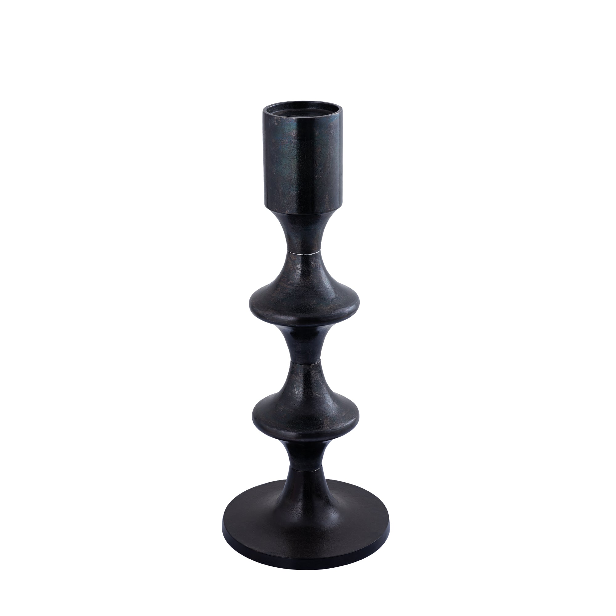 Taika Black alu round Kandelaar tabs laag H73cm PTMD