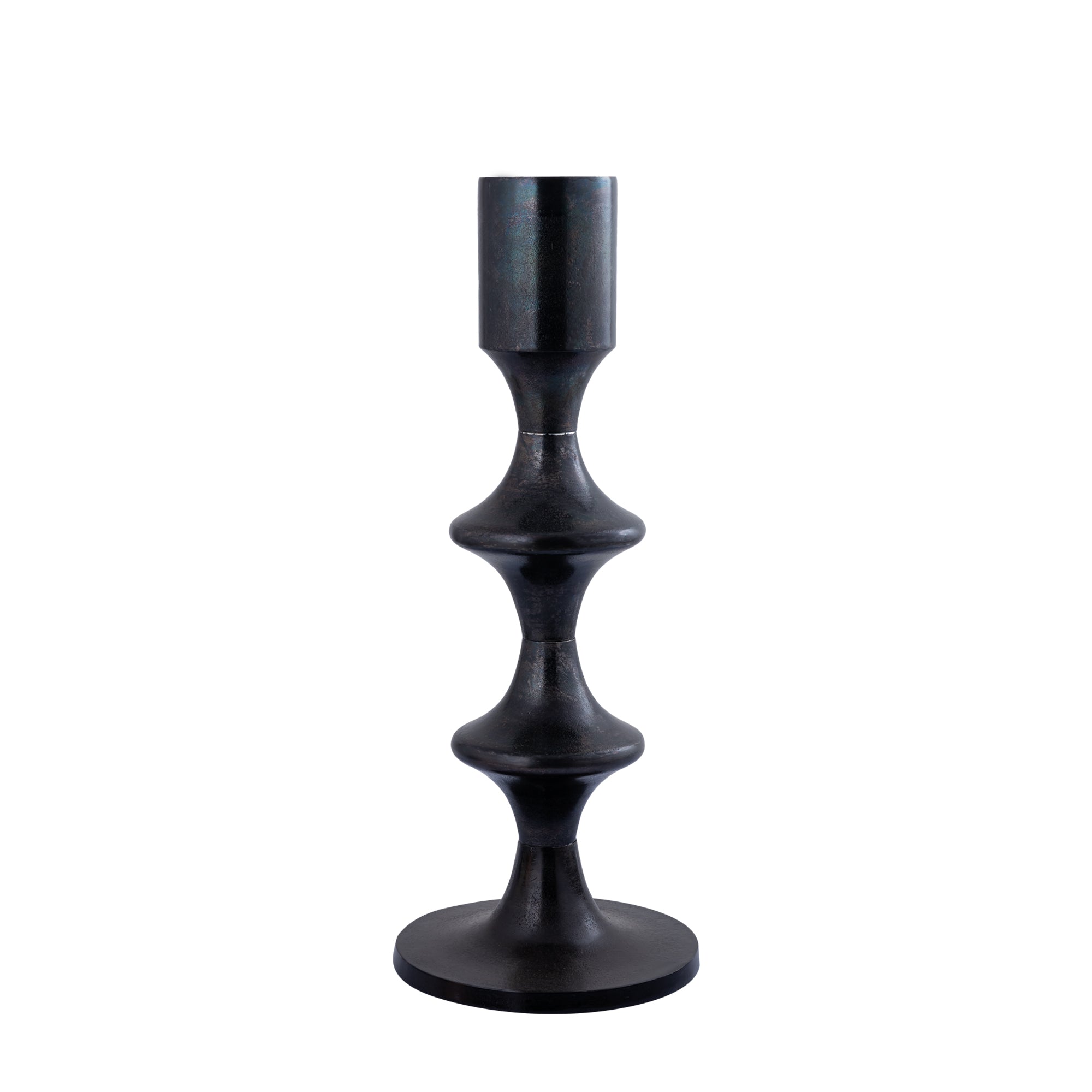 Taika Black alu round Kandelaar tabs laag H73cm PTMD