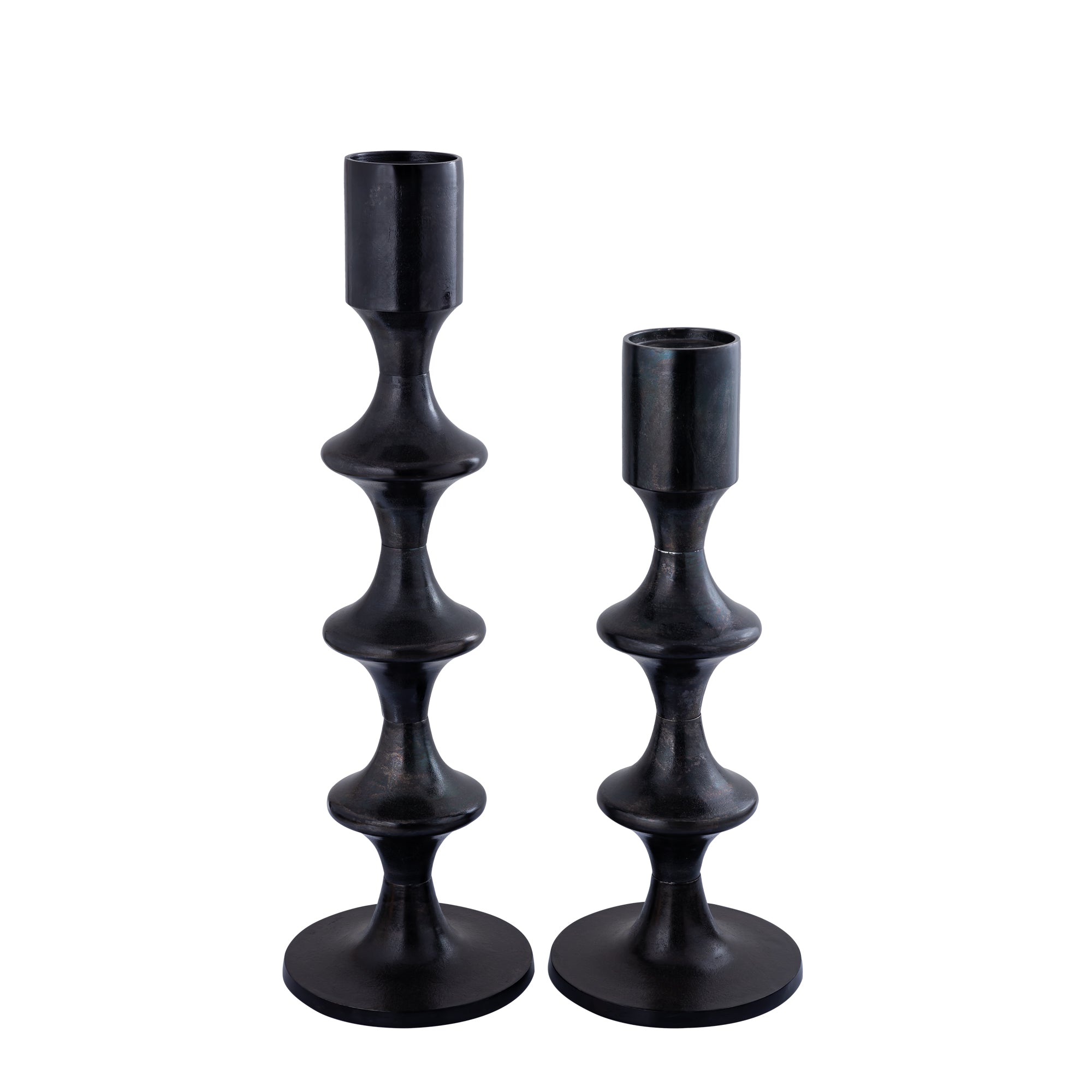 Taika Black alu round Kandelaar tabs laag H73cm PTMD