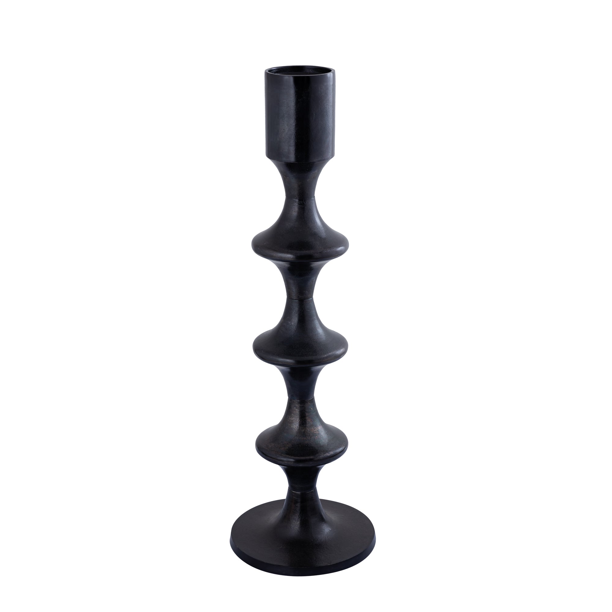 Taika Black alu round kandelaar tabs H92cm PTMD