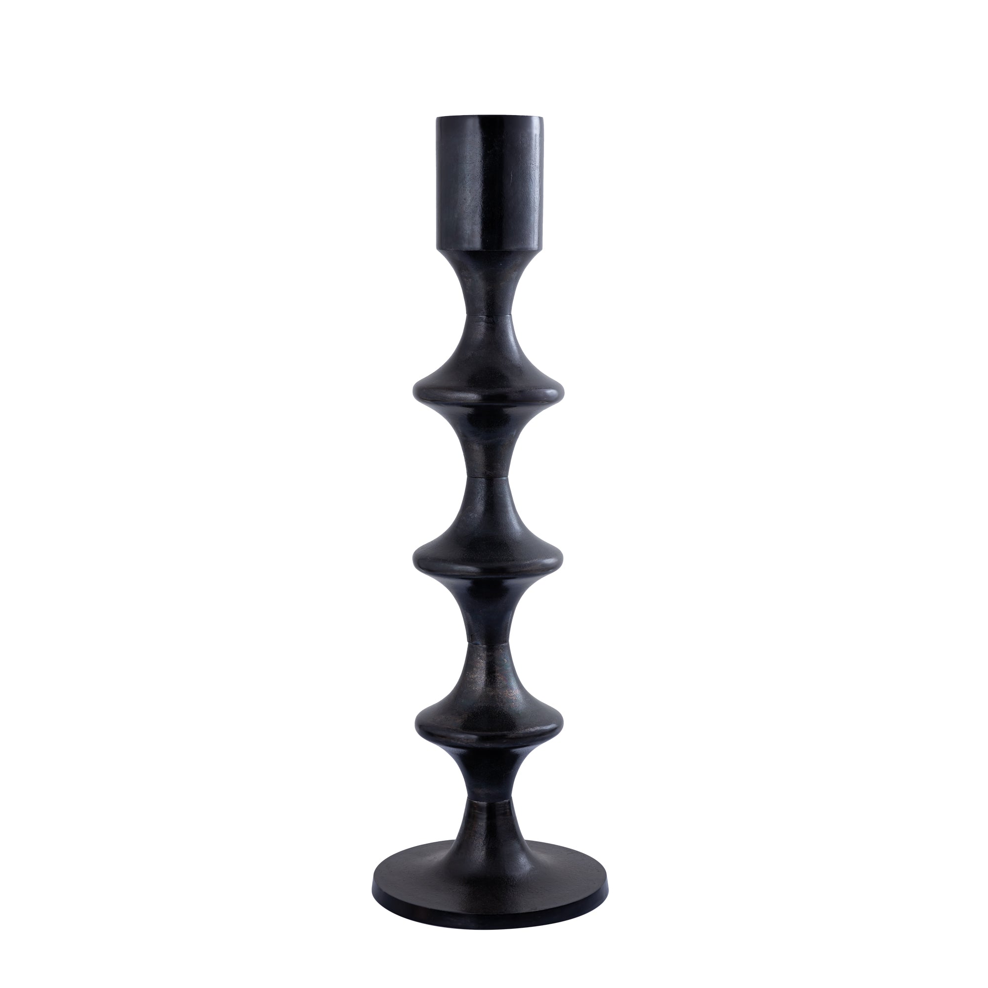 Taika Black alu round kandelaar tabs H92cm PTMD