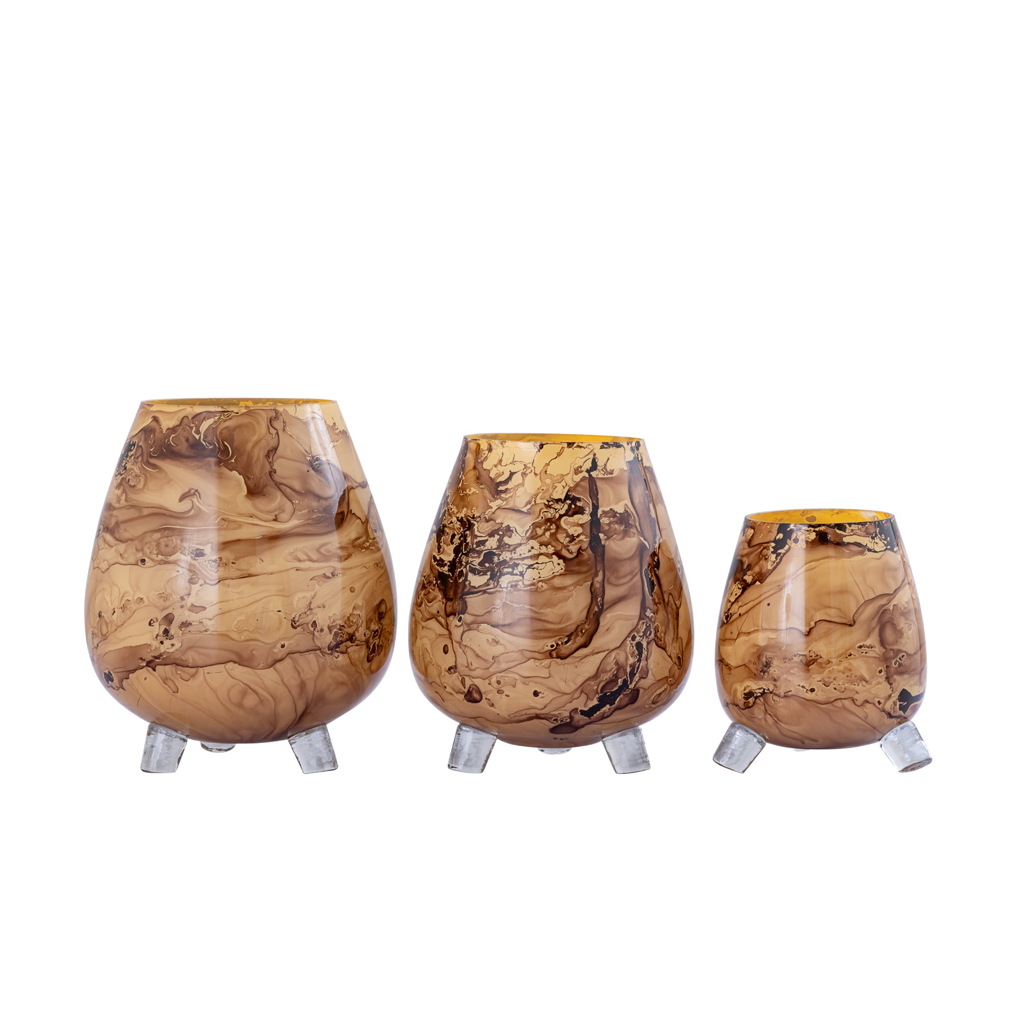 Jamillia Brown Glass Windlichten PTMD Set van 3