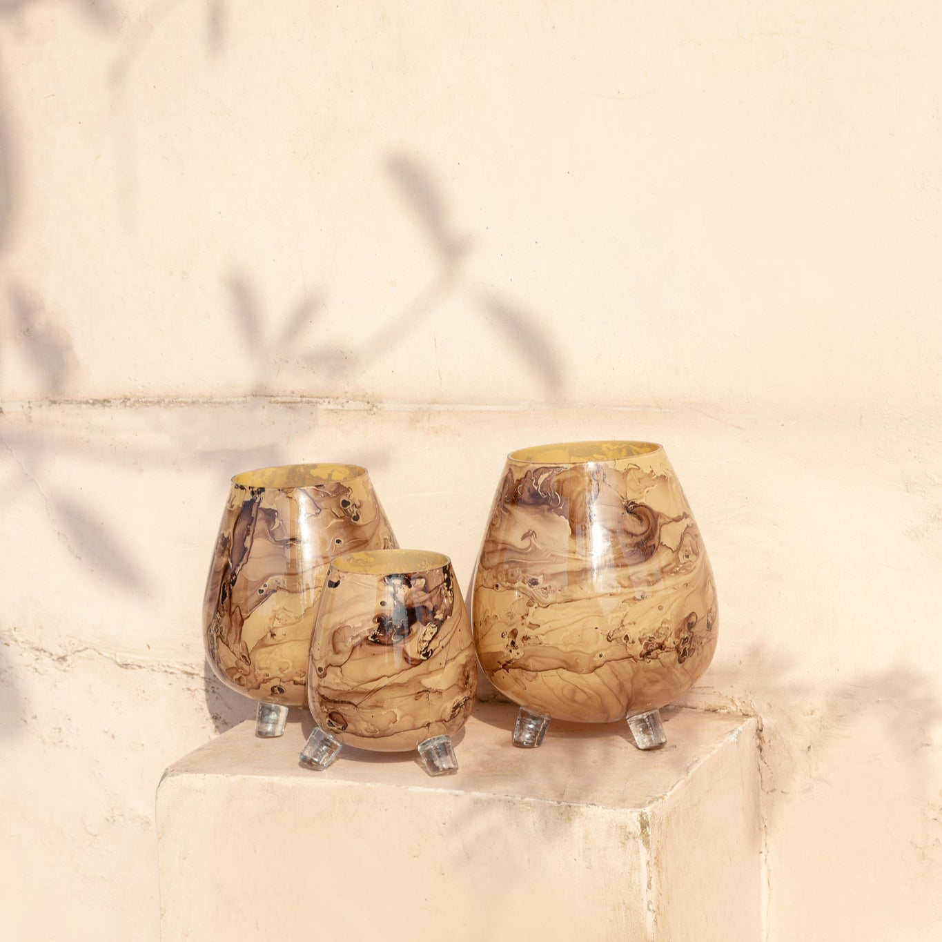 Jamillia Brown Glass Windlichten PTMD Set van 3