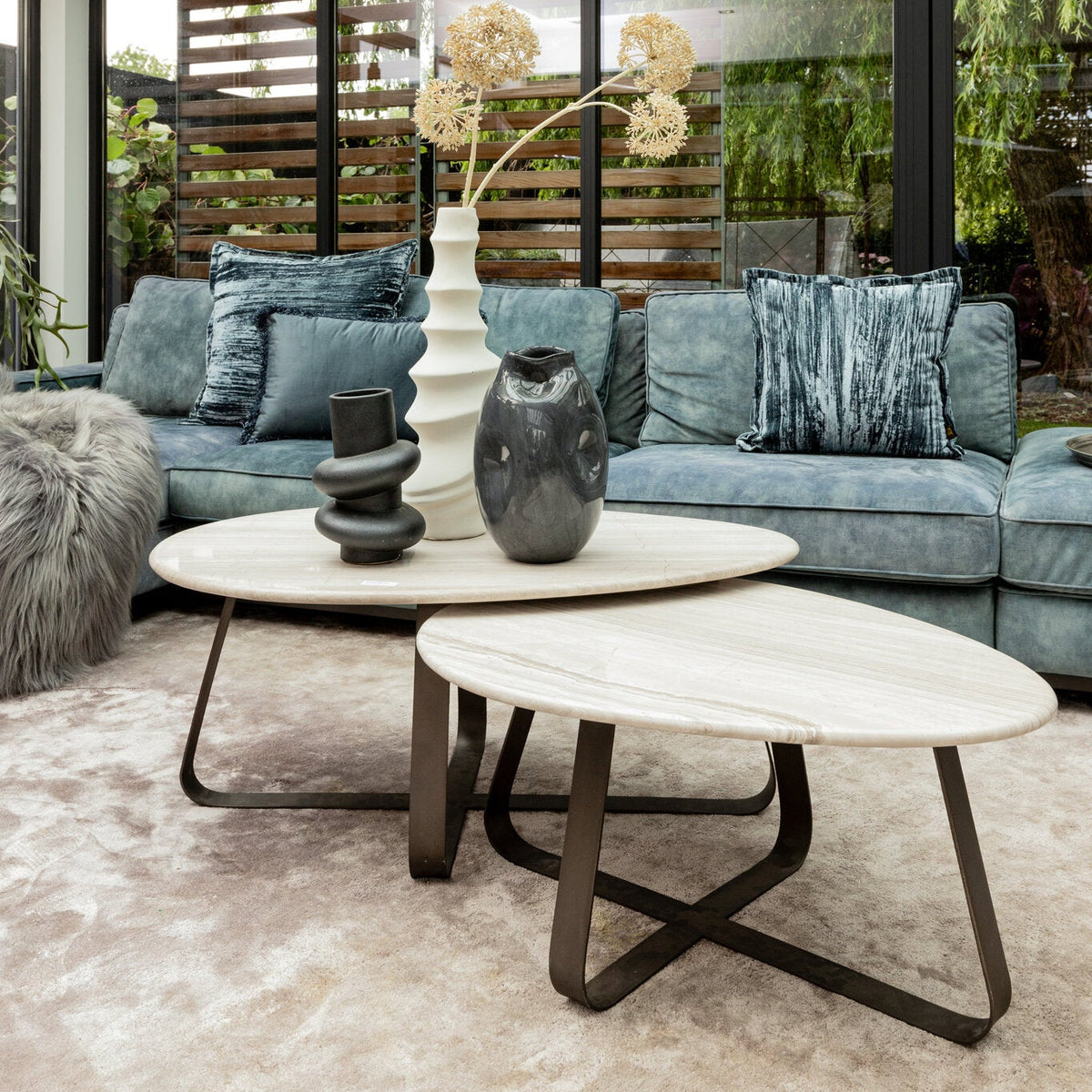 Salontafel Muka hoog dark grey base white marmer PTMD