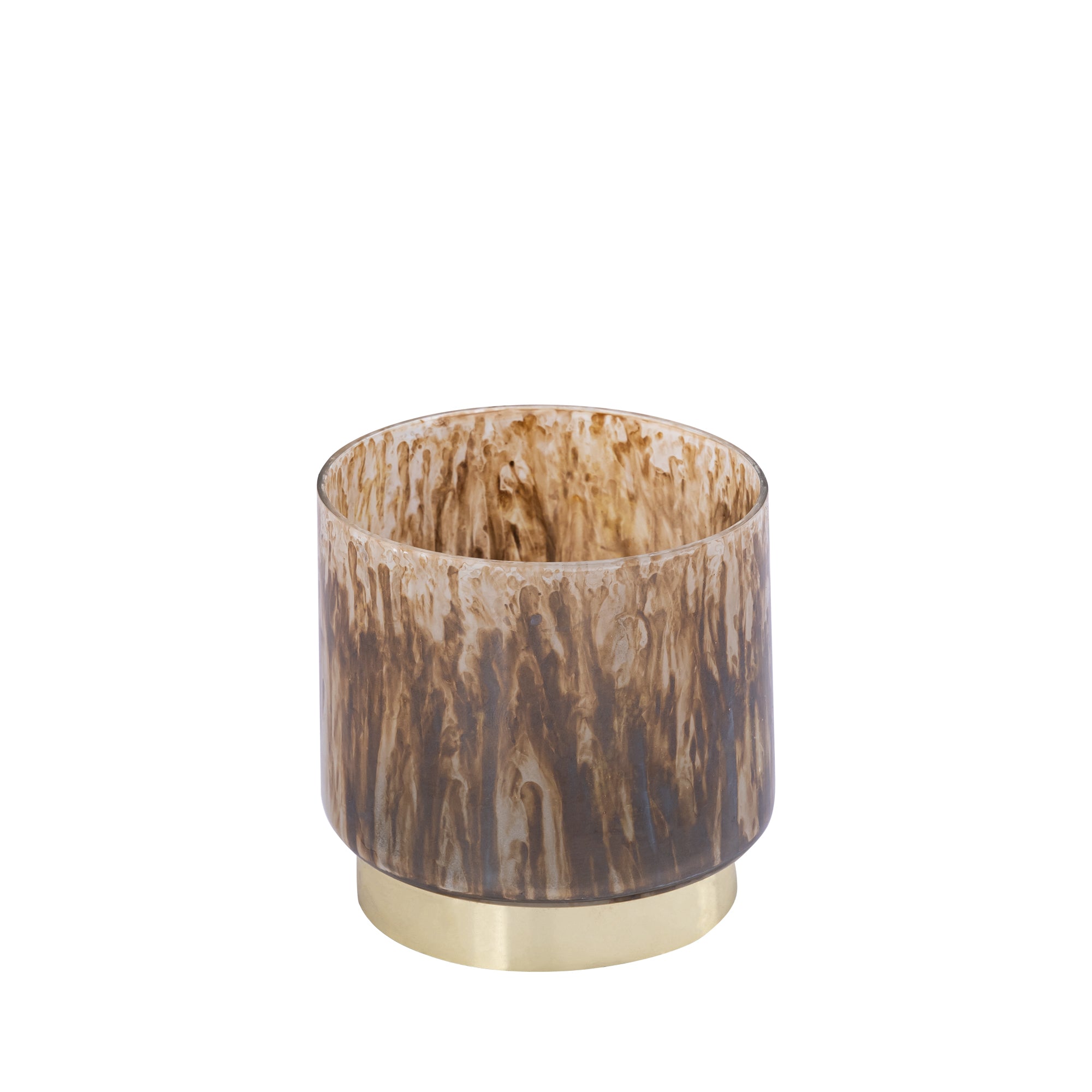 Allie Bruin Glas Windlicht op Gouden Voet PTMD Set van 3