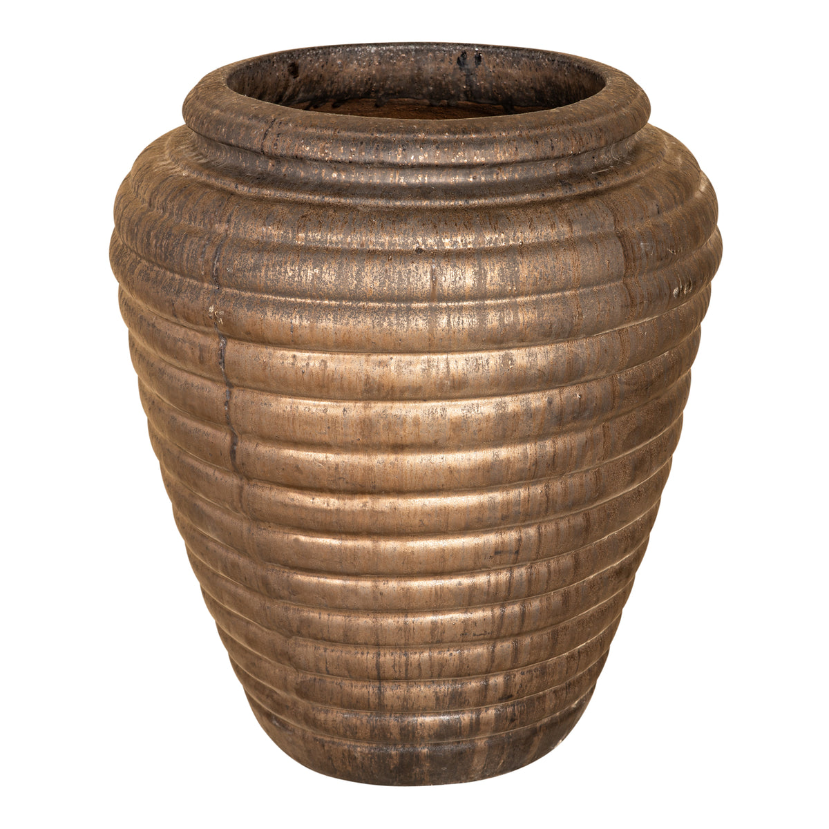 Jerzy Bronze Ceramic Pot Ribbed Round Shaped Small PTMD